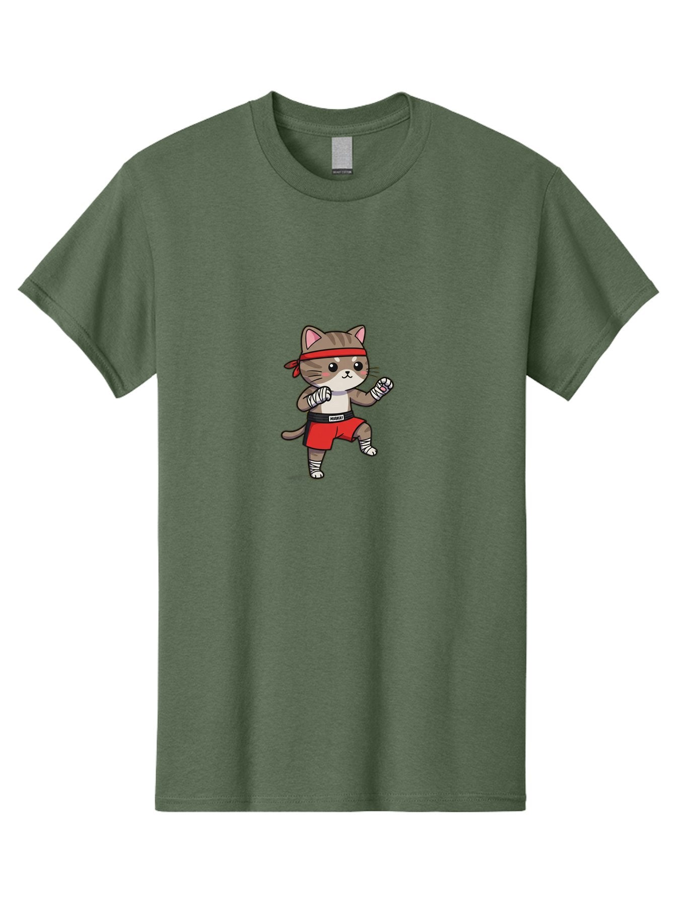 Punching-Cat Men'S Graphic Tee, 100% Cotton, Comfortable Casual Summer Wear, Machine Washable, Cartoon Cat, Martial Arts Pose, Red Headband, Red Shorts, White Bandages, Fighting Stance, Kitty Character, Cute Animal, Comic Style, Bae695 5
