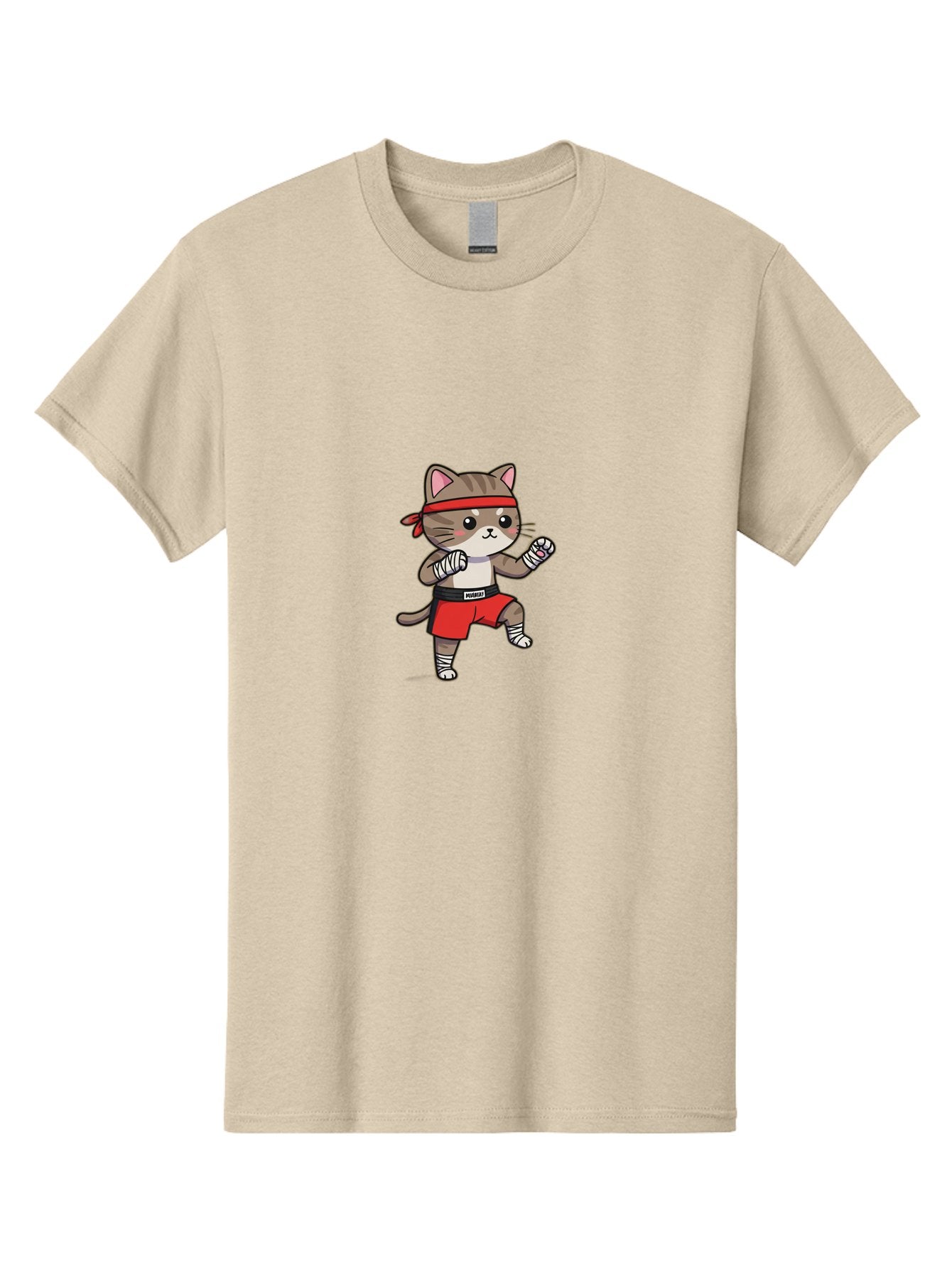 Punching-Cat Men'S Graphic Tee, 100% Cotton, Comfortable Casual Summer Wear, Machine Washable, Cartoon Cat, Martial Arts Pose, Red Headband, Red Shorts, White Bandages, Fighting Stance, Kitty Character, Cute Animal, Comic Style, Bae695 14