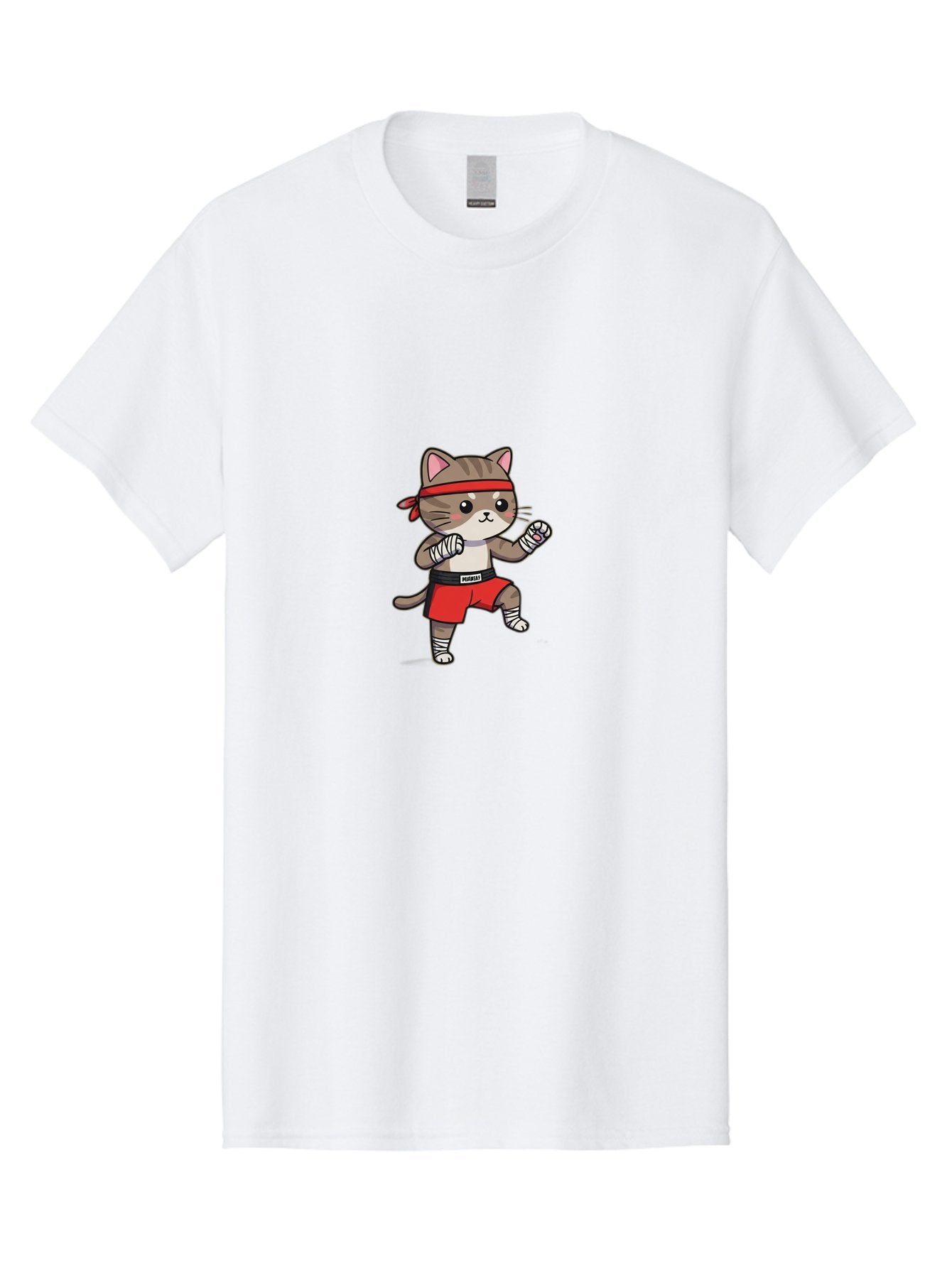 Punching-Cat Men'S Graphic Tee, 100% Cotton, Comfortable Casual Summer Wear, Machine Washable, Cartoon Cat, Martial Arts Pose, Red Headband, Red Shorts, White Bandages, Fighting Stance, Kitty Character, Cute Animal, Comic Style, Bae695 10