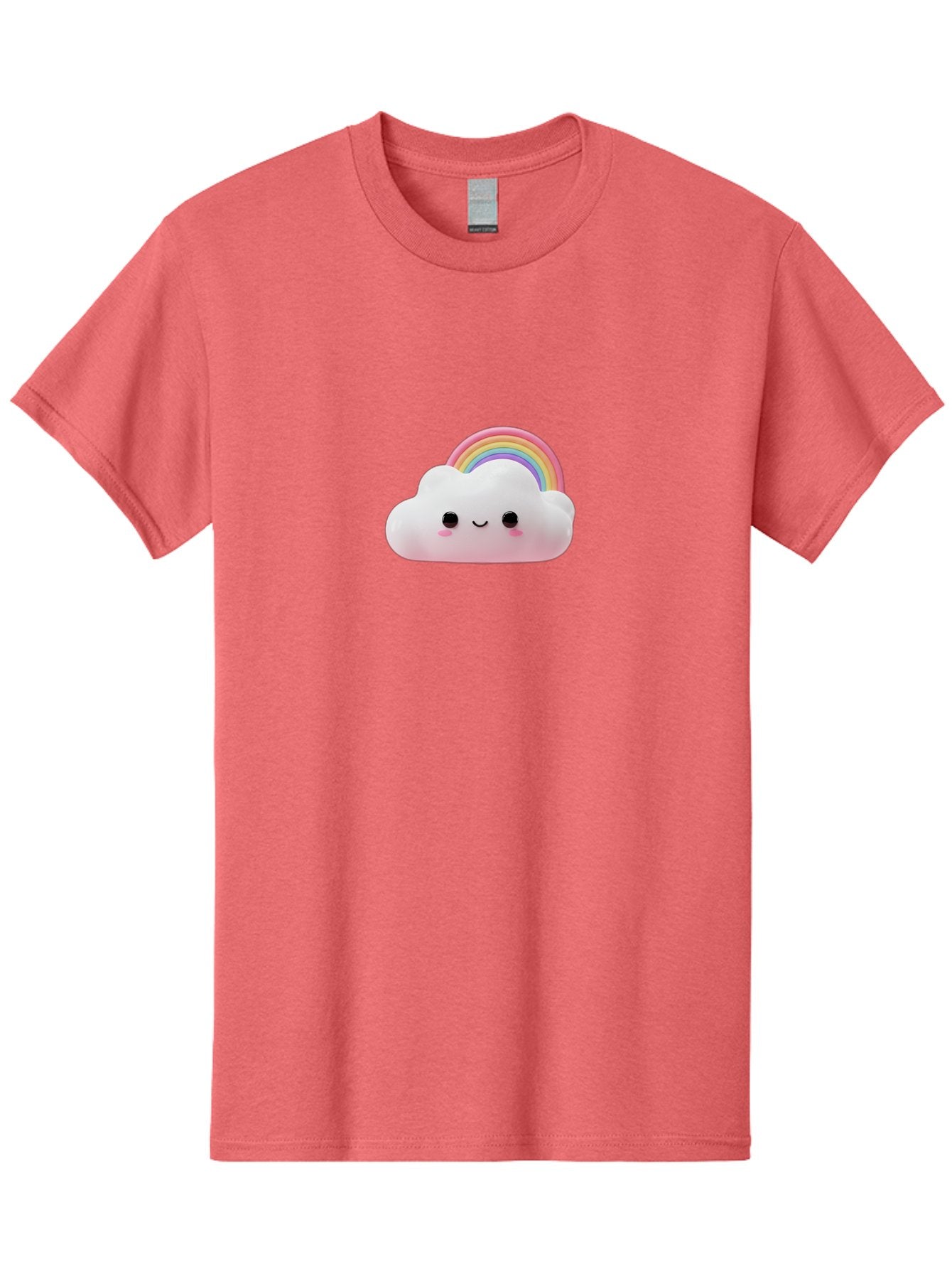 Rainbow-Cloud Men'S Graphic Tee, 100% Cotton, Comfortable Casual Summer Wear, Machine Washable, Cartoon Cloud, Smiling Face, Rainbow, Cute Character, Fluffy Cloud, Pastel Colors, Cheerful Design, Kawaii Art, Whimsical Graphics Bae697 15