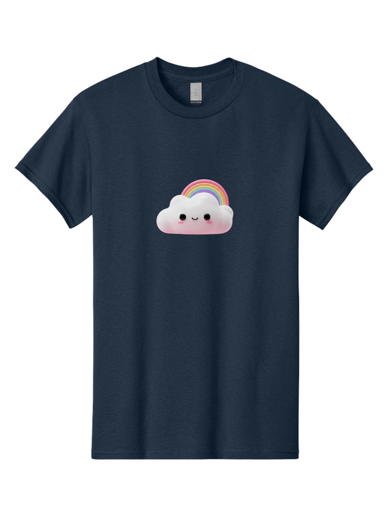 Rainbow-Cloud Men'S Graphic Tee, 100% Cotton, Comfortable Casual Summer Wear, Machine Washable, Cartoon Cloud, Smiling Face, Rainbow, Cute Character, Fluffy Cloud, Pastel Colors, Cheerful Design, Kawaii Art, Whimsical Graphics Bae697