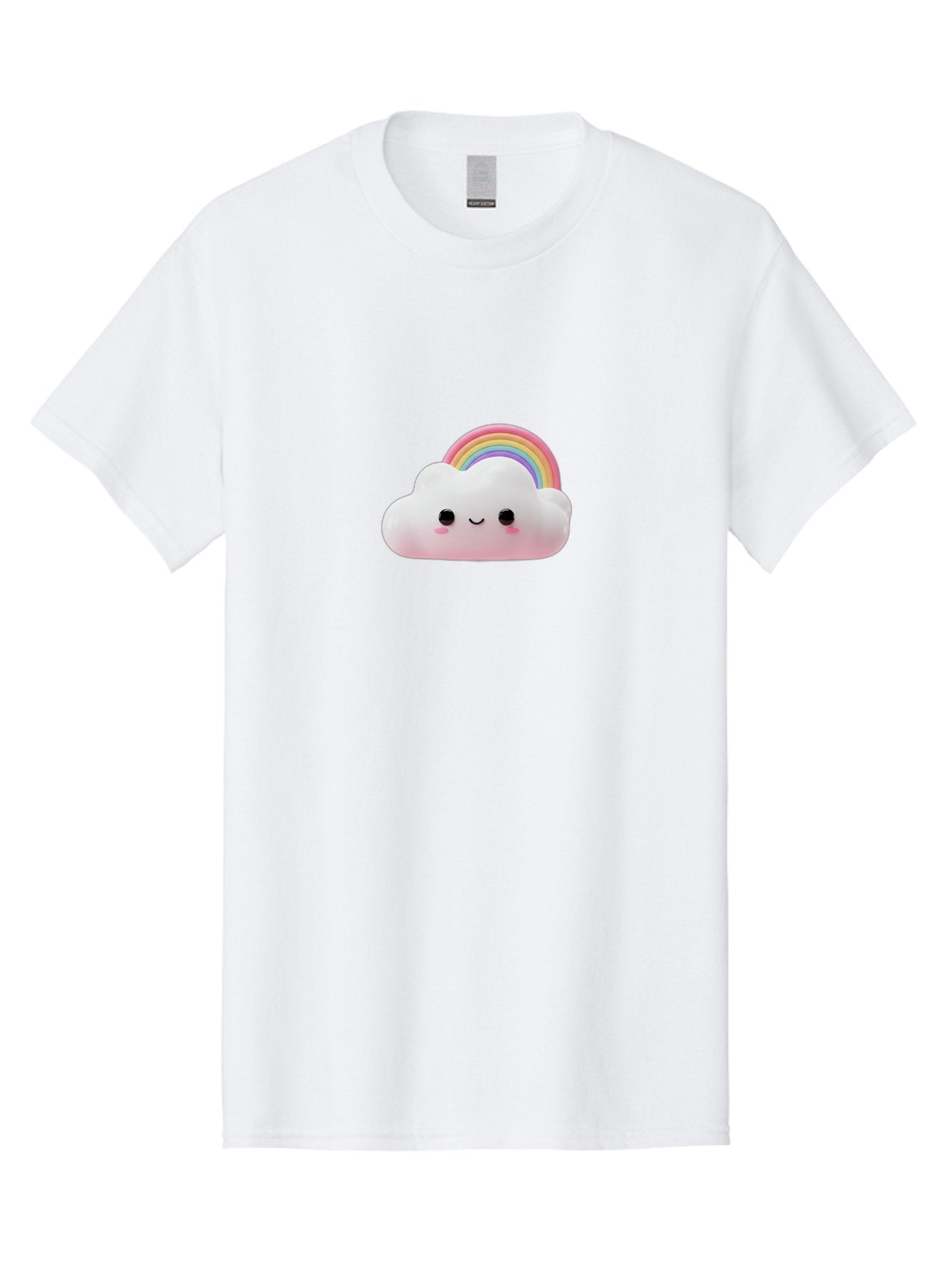 Rainbow-Cloud Men'S Graphic Tee, 100% Cotton, Comfortable Casual Summer Wear, Machine Washable, Cartoon Cloud, Smiling Face, Rainbow, Cute Character, Fluffy Cloud, Pastel Colors, Cheerful Design, Kawaii Art, Whimsical Graphics Bae697 5