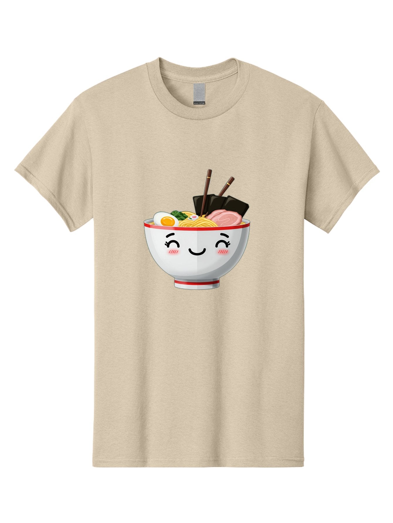 Ramen-1 Men'S Graphic Tee, 100% Cotton, Comfortable Casual Summer Wear, Machine Washable, Steaming Bowl Of Ramen, Savory Noodles, Boiled Egg, Sliced Pork, Seaweed, Chopsticks, Cute Cartoon Character, Japanese Cuisine, Food Illustration, Bae698