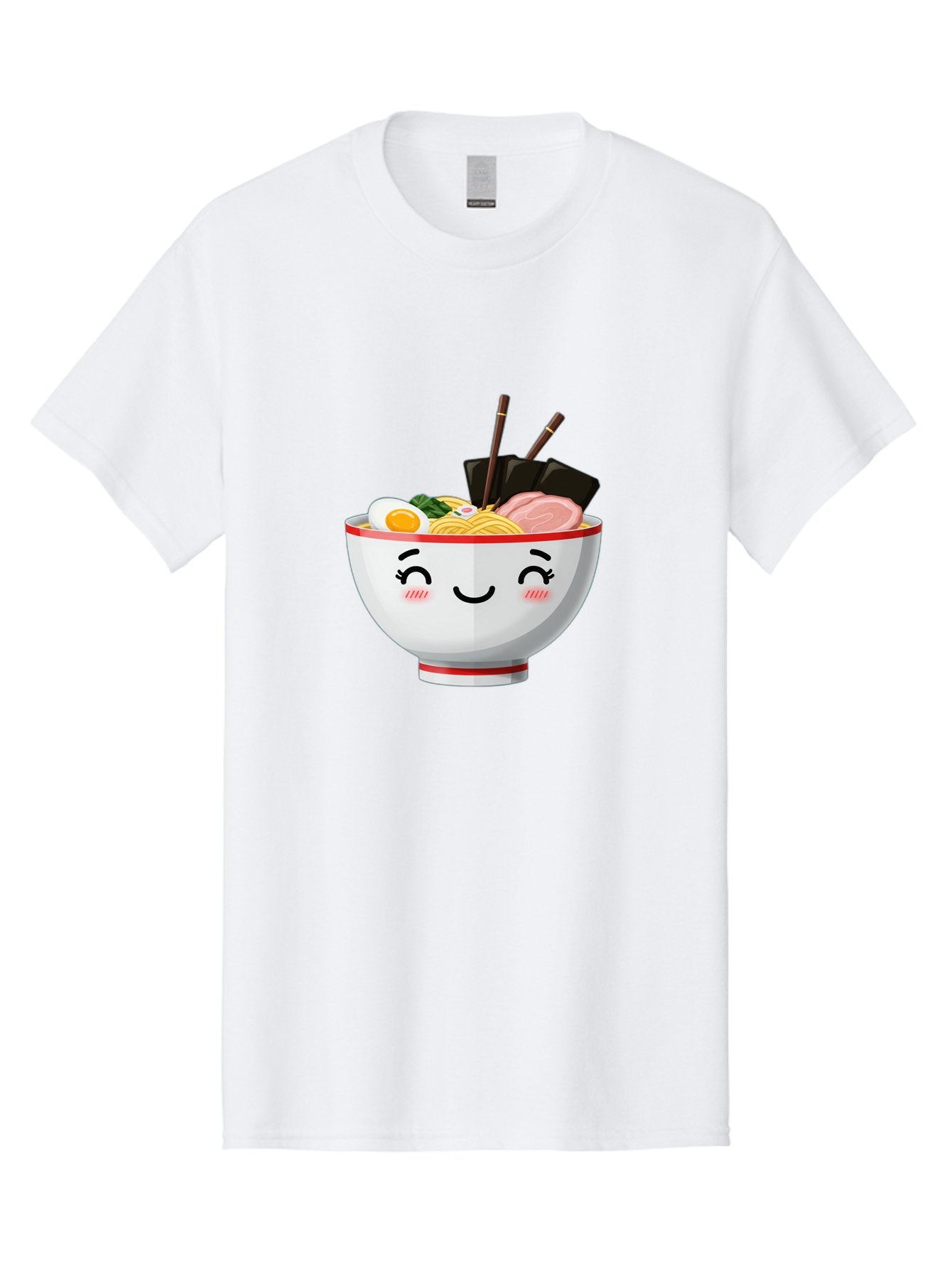 Ramen-1 Men'S Graphic Tee, 100% Cotton, Comfortable Casual Summer Wear, Machine Washable, Steaming Bowl Of Ramen, Savory Noodles, Boiled Egg, Sliced Pork, Seaweed, Chopsticks, Cute Cartoon Character, Japanese Cuisine, Food Illustration, Bae698 3
