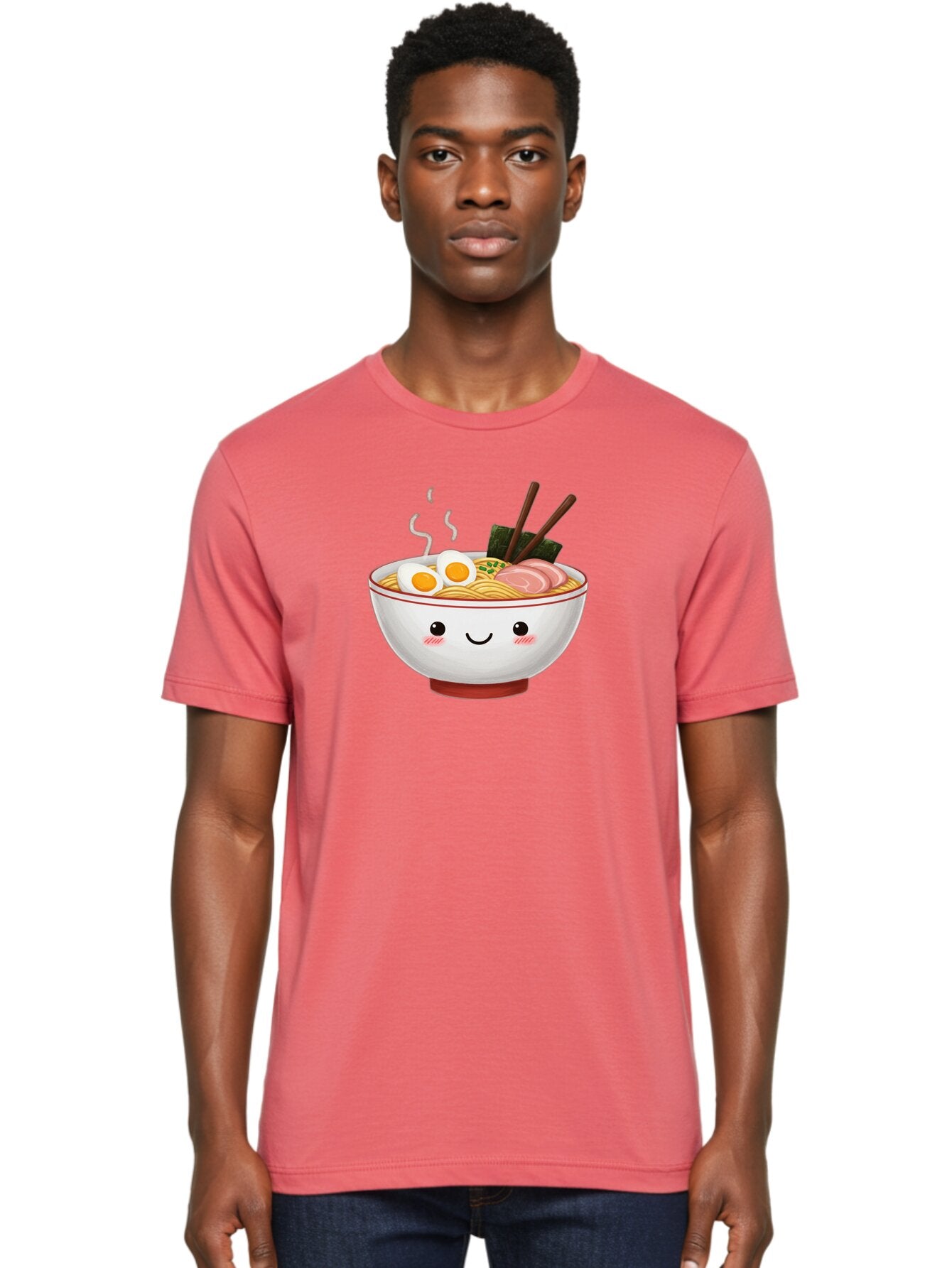 Ramen-2 Men'S Graphic Tee, 100% Cotton, Comfortable Casual Summer Wear, Machine Washable, Steaming Hot Ramen, Cartoon Bowl, Noodles, Eggs, Meat Slices, Seaweed, Chopsticks, Adorable, Kawaii, Japanese Cuisine, Foodie Art, Cute Character Bae699 25