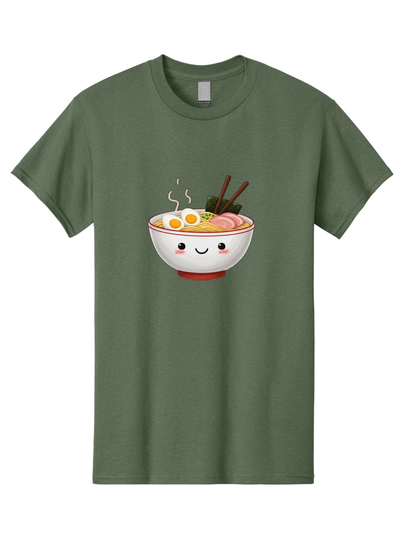 Ramen-2 Men'S Graphic Tee, 100% Cotton, Comfortable Casual Summer Wear, Machine Washable, Steaming Hot Ramen, Cartoon Bowl, Noodles, Eggs, Meat Slices, Seaweed, Chopsticks, Adorable, Kawaii, Japanese Cuisine, Foodie Art, Cute Character Bae699 3