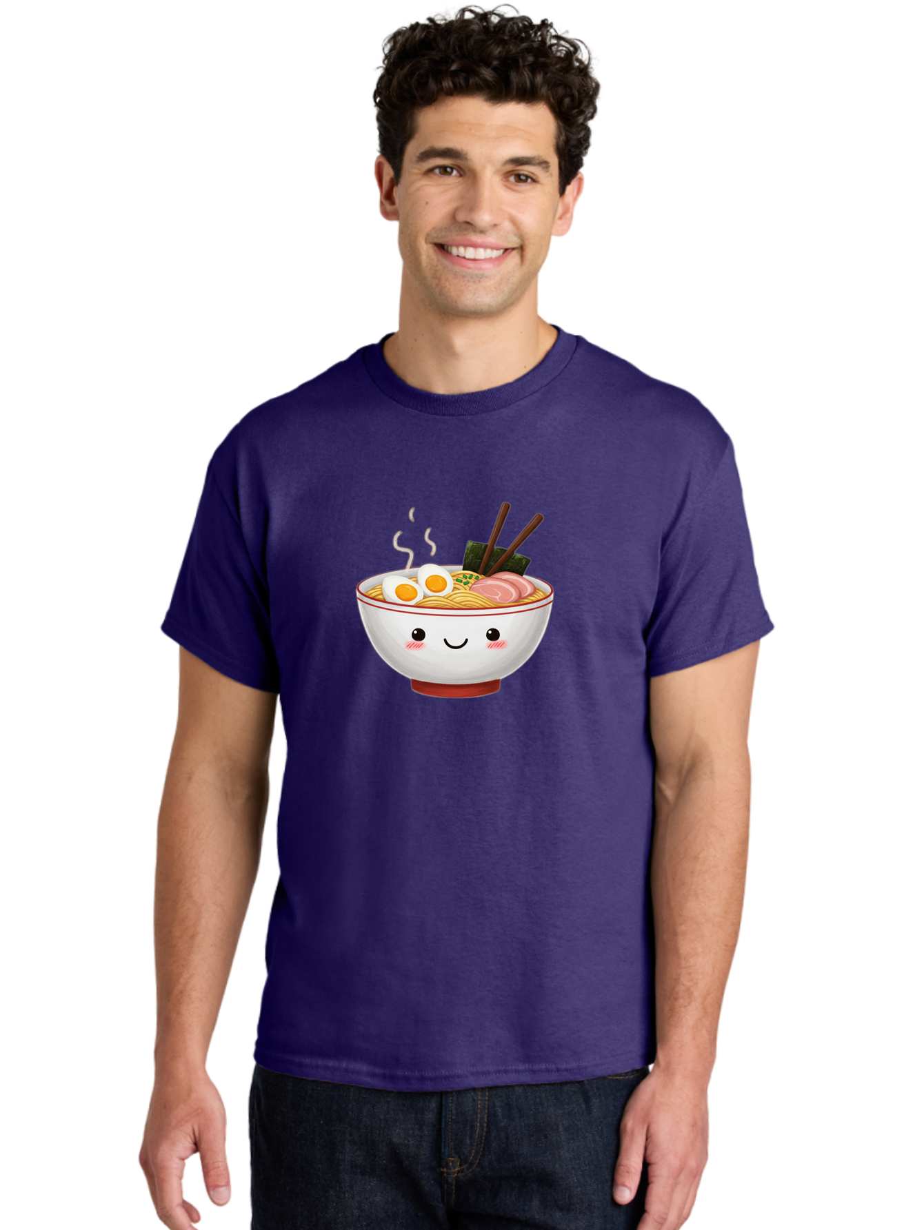 Ramen-2 Men'S Graphic Tee, 100% Cotton, Comfortable Casual Summer Wear, Machine Washable, Steaming Hot Ramen, Cartoon Bowl, Noodles, Eggs, Meat Slices, Seaweed, Chopsticks, Adorable, Kawaii, Japanese Cuisine, Foodie Art, Cute Character Bae699 25