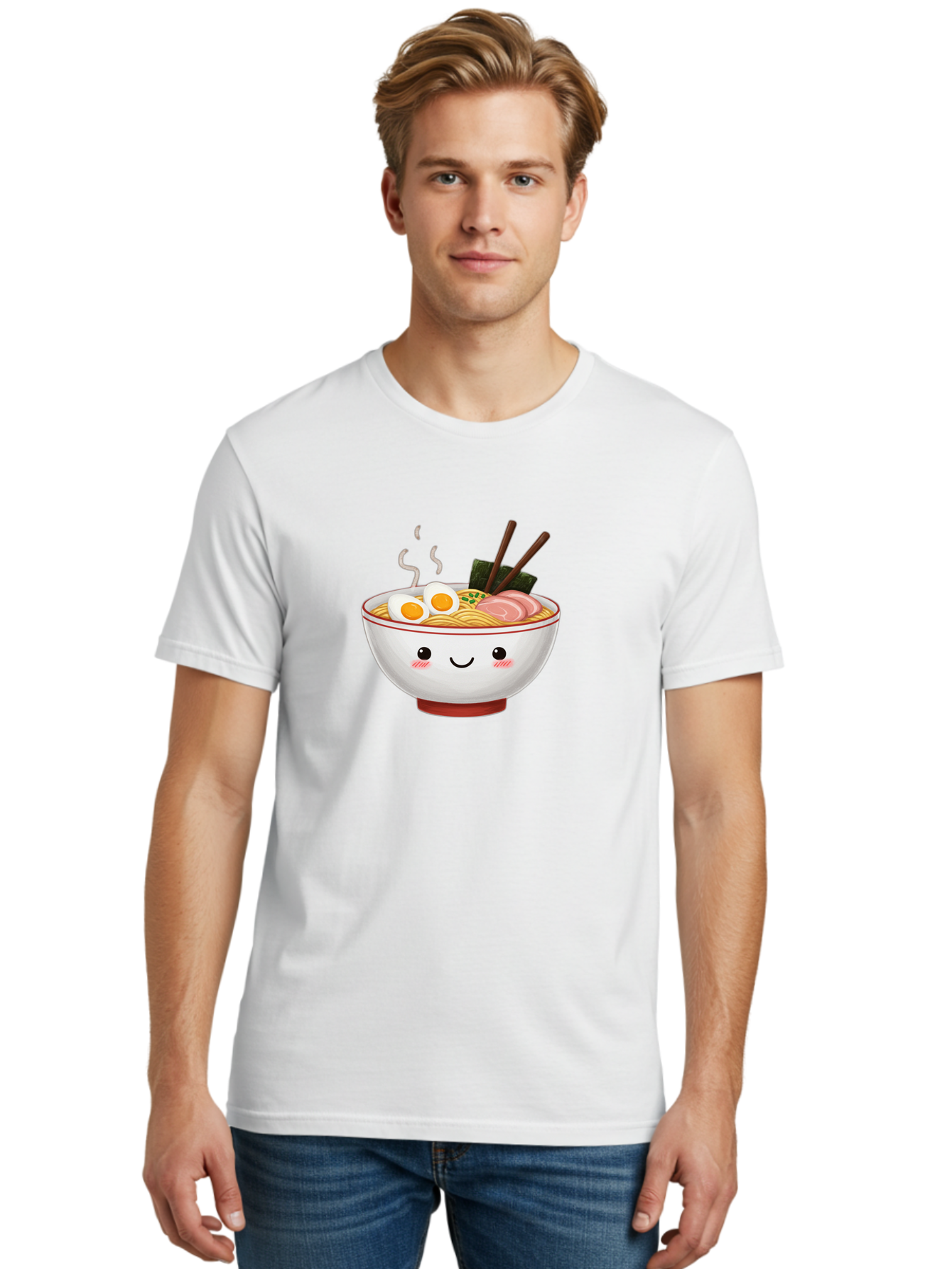 Ramen-2 Men'S Graphic Tee, 100% Cotton, Comfortable Casual Summer Wear, Machine Washable, Steaming Hot Ramen, Cartoon Bowl, Noodles, Eggs, Meat Slices, Seaweed, Chopsticks, Adorable, Kawaii, Japanese Cuisine, Foodie Art, Cute Character Bae699 22