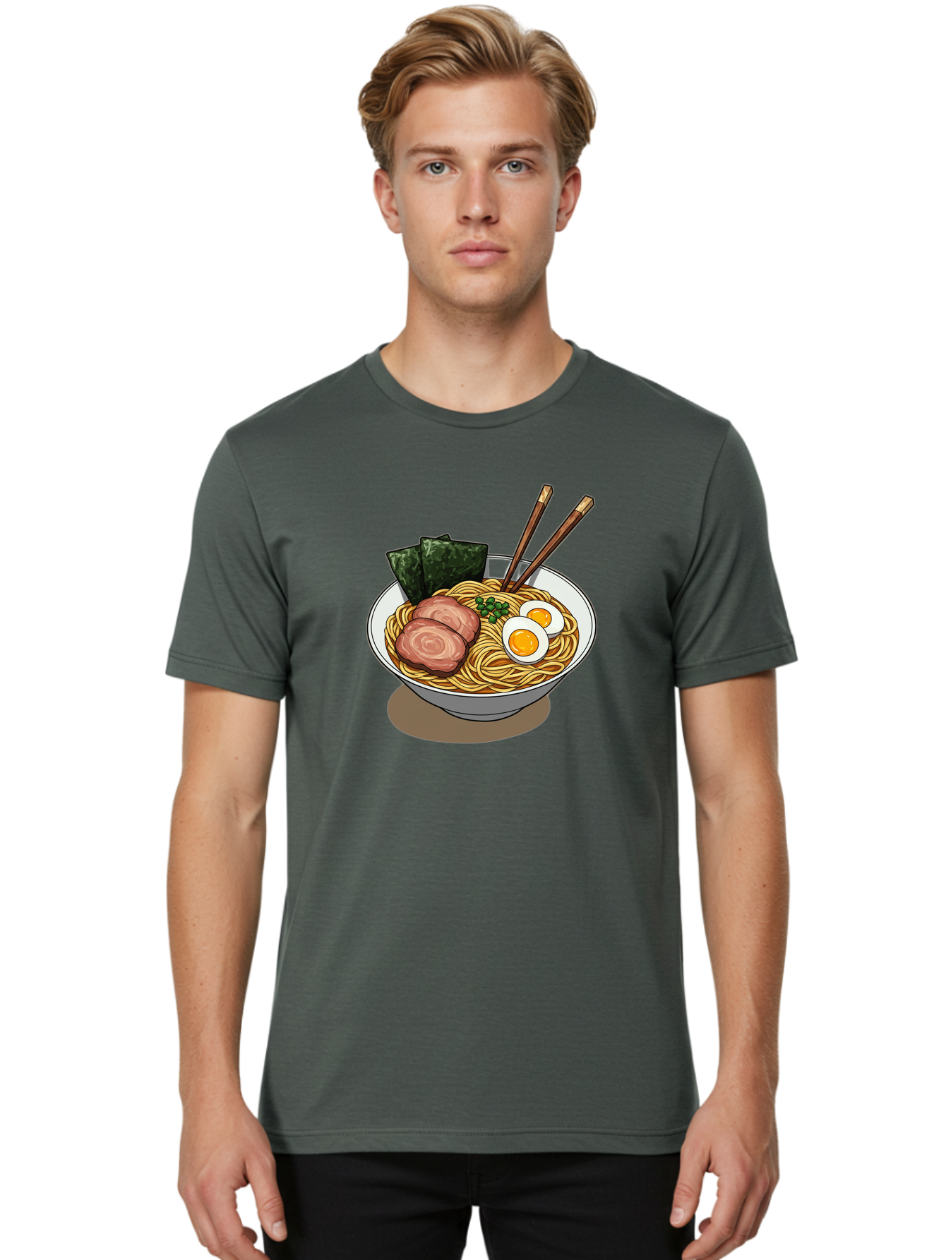 Ramen-3 Men'S Graphic Tee, 100% Cotton, Comfortable Casual Summer Wear, Machine Washable, Ramen Noodles, Sliced Pork, Boiled Egg, Seaweed, Chopsticks, Oriental Cuisine, Japanese Food, Savory Meal, Noodle Soup, Appetizing Dish Bae700 24