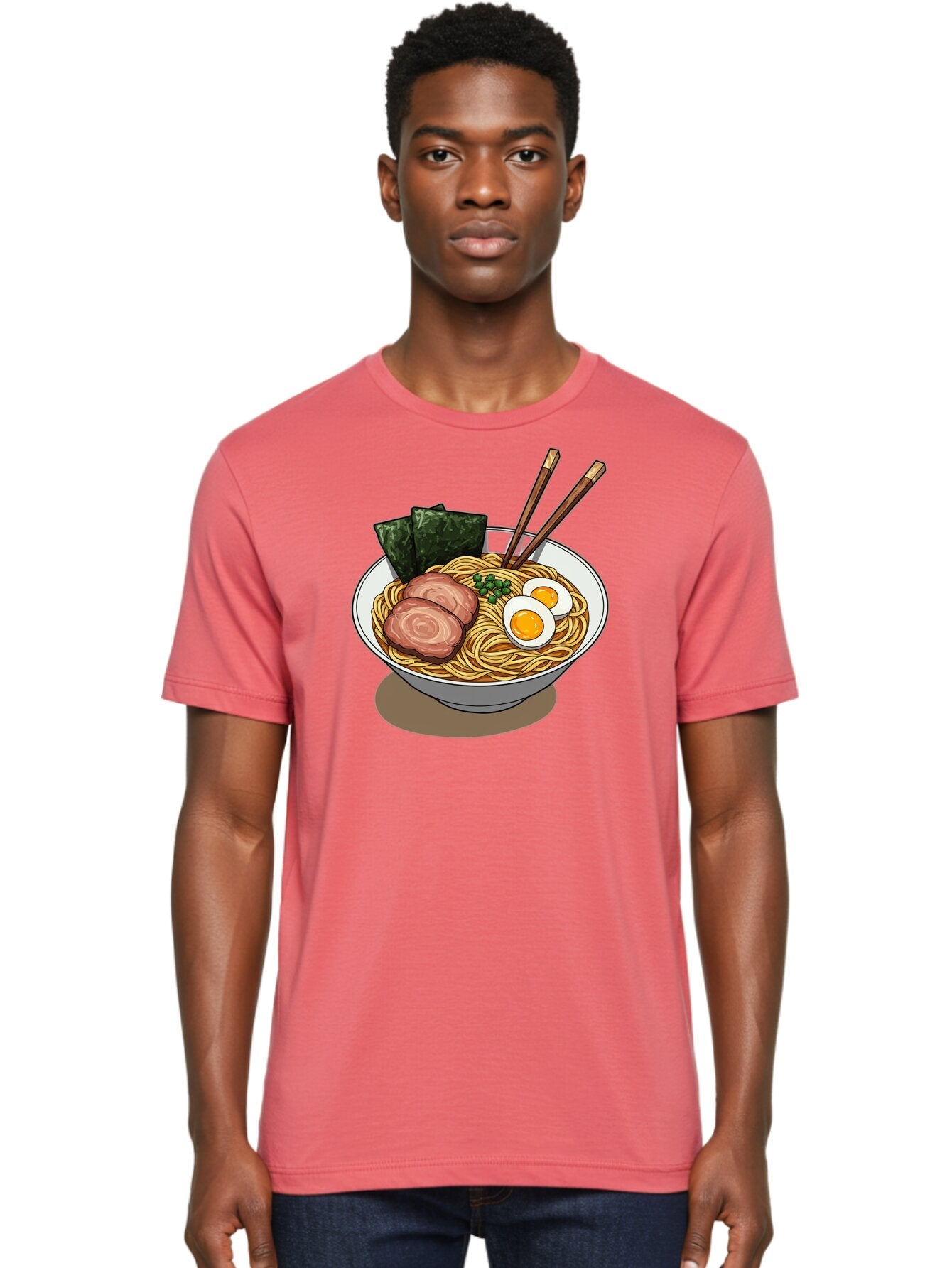 Ramen-3 Men'S Graphic Tee, 100% Cotton, Comfortable Casual Summer Wear, Machine Washable, Ramen Noodles, Sliced Pork, Boiled Egg, Seaweed, Chopsticks, Oriental Cuisine, Japanese Food, Savory Meal, Noodle Soup, Appetizing Dish Bae700 29