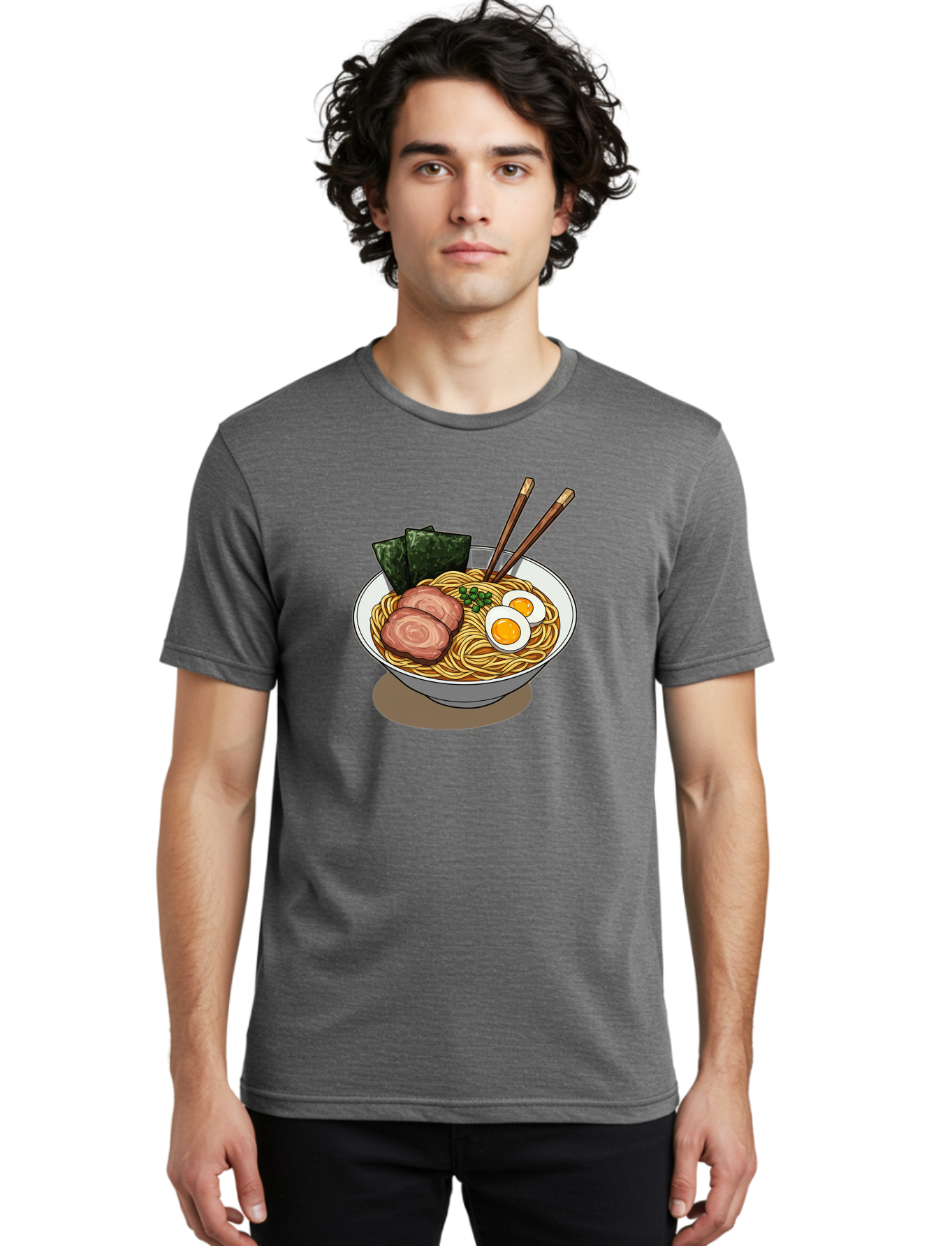 Ramen-3 Men'S Graphic Tee, 100% Cotton, Comfortable Casual Summer Wear, Machine Washable, Ramen Noodles, Sliced Pork, Boiled Egg, Seaweed, Chopsticks, Oriental Cuisine, Japanese Food, Savory Meal, Noodle Soup, Appetizing Dish Bae700 26