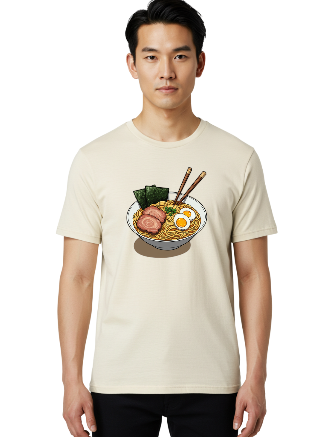 Ramen-3 Men'S Graphic Tee, 100% Cotton, Comfortable Casual Summer Wear, Machine Washable, Ramen Noodles, Sliced Pork, Boiled Egg, Seaweed, Chopsticks, Oriental Cuisine, Japanese Food, Savory Meal, Noodle Soup, Appetizing Dish Bae700 18