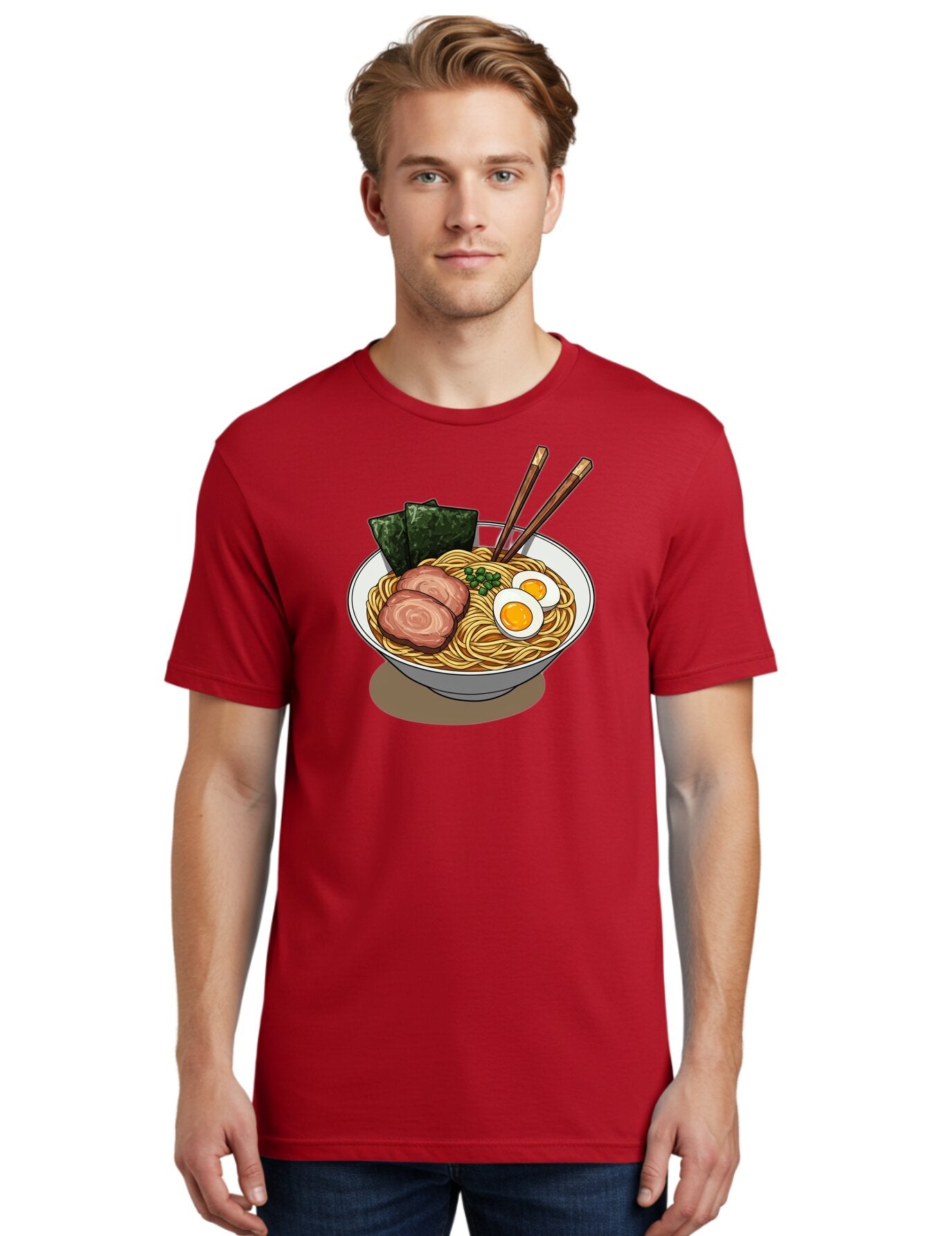 Ramen-3 Men'S Graphic Tee, 100% Cotton, Comfortable Casual Summer Wear, Machine Washable, Ramen Noodles, Sliced Pork, Boiled Egg, Seaweed, Chopsticks, Oriental Cuisine, Japanese Food, Savory Meal, Noodle Soup, Appetizing Dish Bae700 25