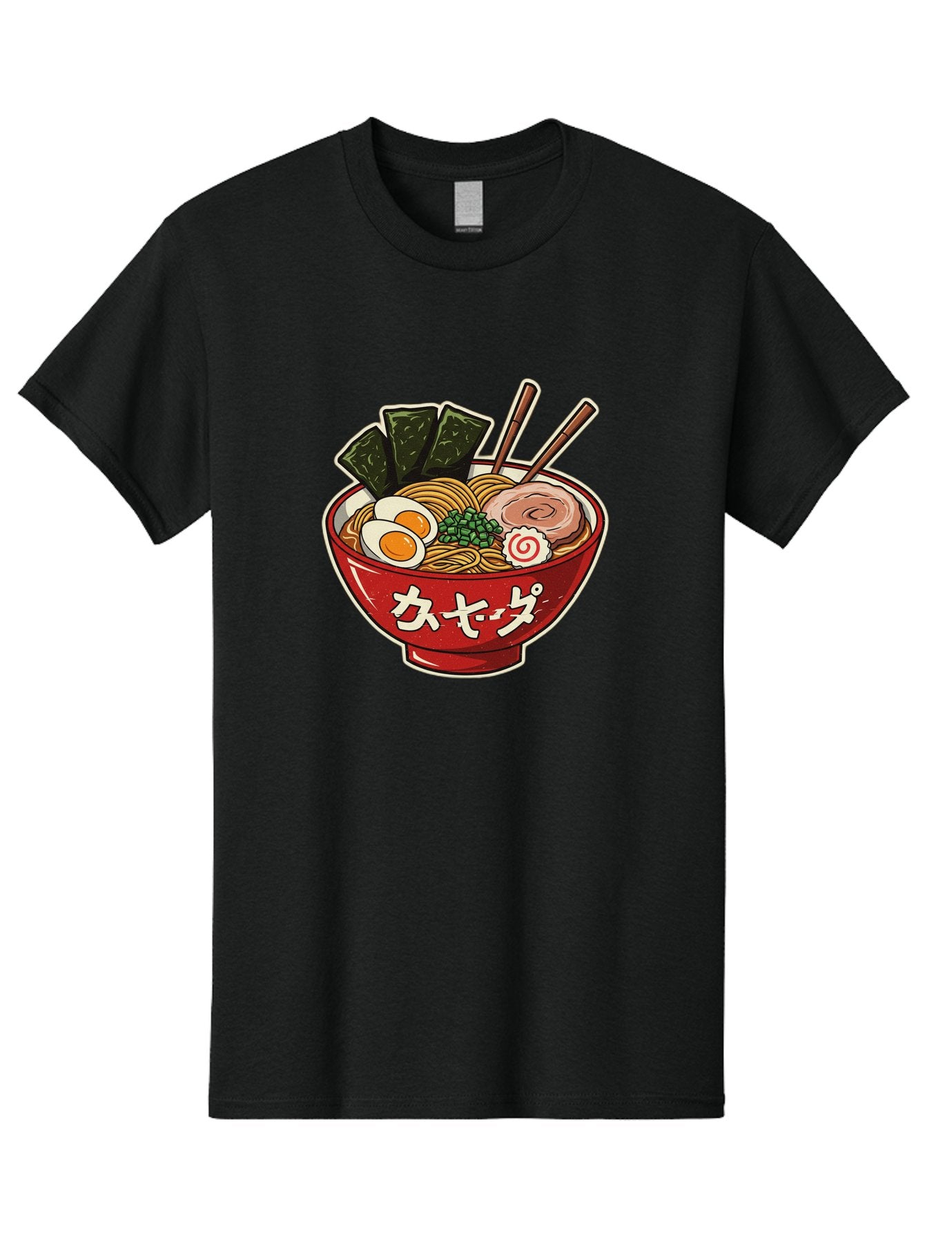 Ramen-4 Men'S Graphic Tee, 100% Cotton, Comfortable Casual Summer Wear, Machine Washable, Japanese Ramen, Noodle Soup, Boiled Egg, Green Peas, Seaweed, Sliced Pork, Chopsticks, Japanese Cuisine, Red Bowl, Katakana Script Bae701 14