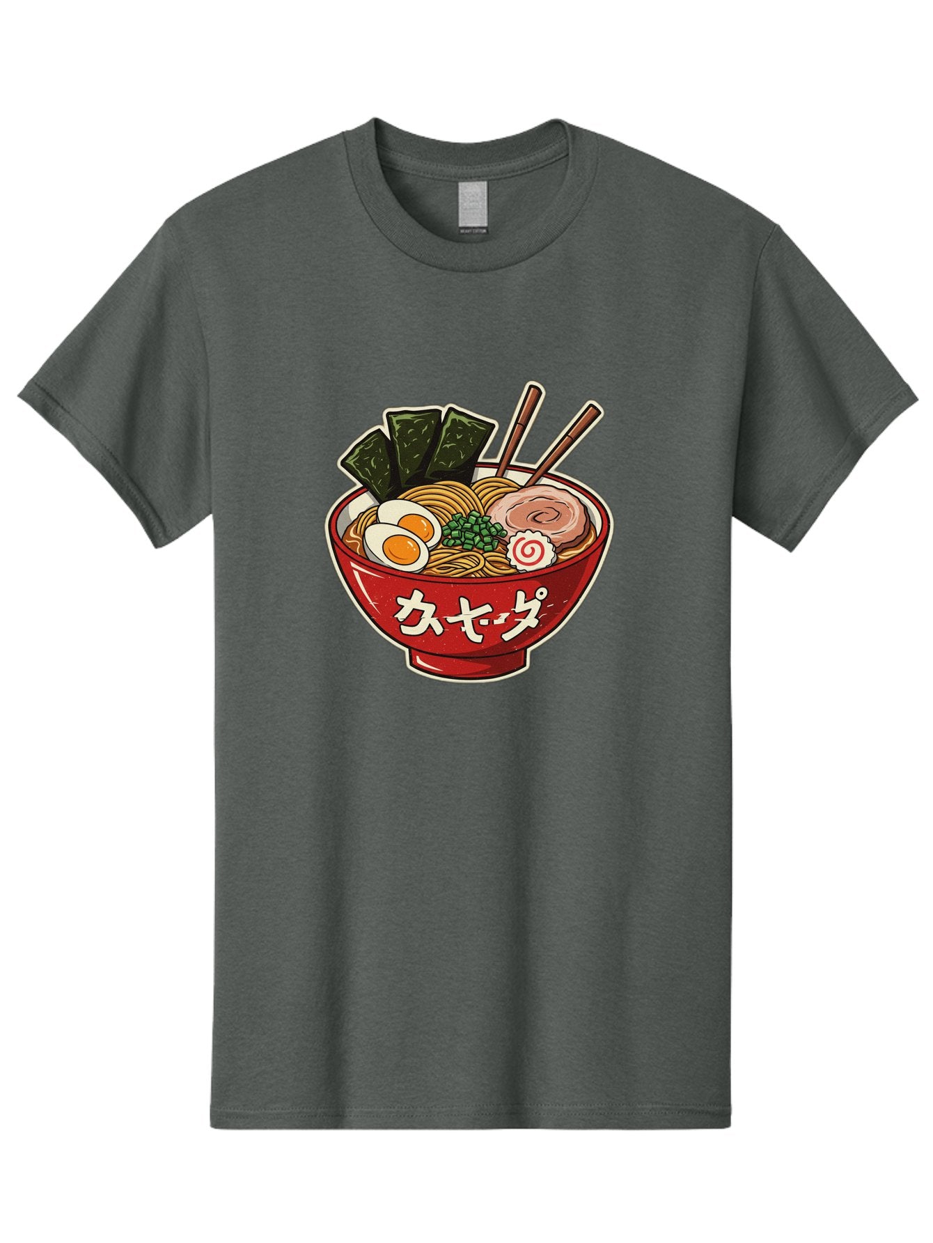 Ramen-4 Men'S Graphic Tee, 100% Cotton, Comfortable Casual Summer Wear, Machine Washable, Japanese Ramen, Noodle Soup, Boiled Egg, Green Peas, Seaweed, Sliced Pork, Chopsticks, Japanese Cuisine, Red Bowl, Katakana Script Bae701 7