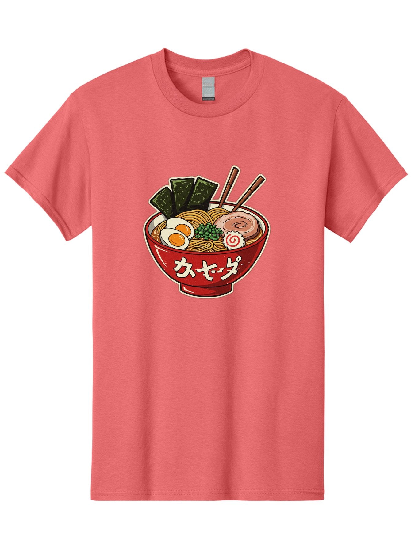 Ramen-4 Men'S Graphic Tee, 100% Cotton, Comfortable Casual Summer Wear, Machine Washable, Japanese Ramen, Noodle Soup, Boiled Egg, Green Peas, Seaweed, Sliced Pork, Chopsticks, Japanese Cuisine, Red Bowl, Katakana Script Bae701 3