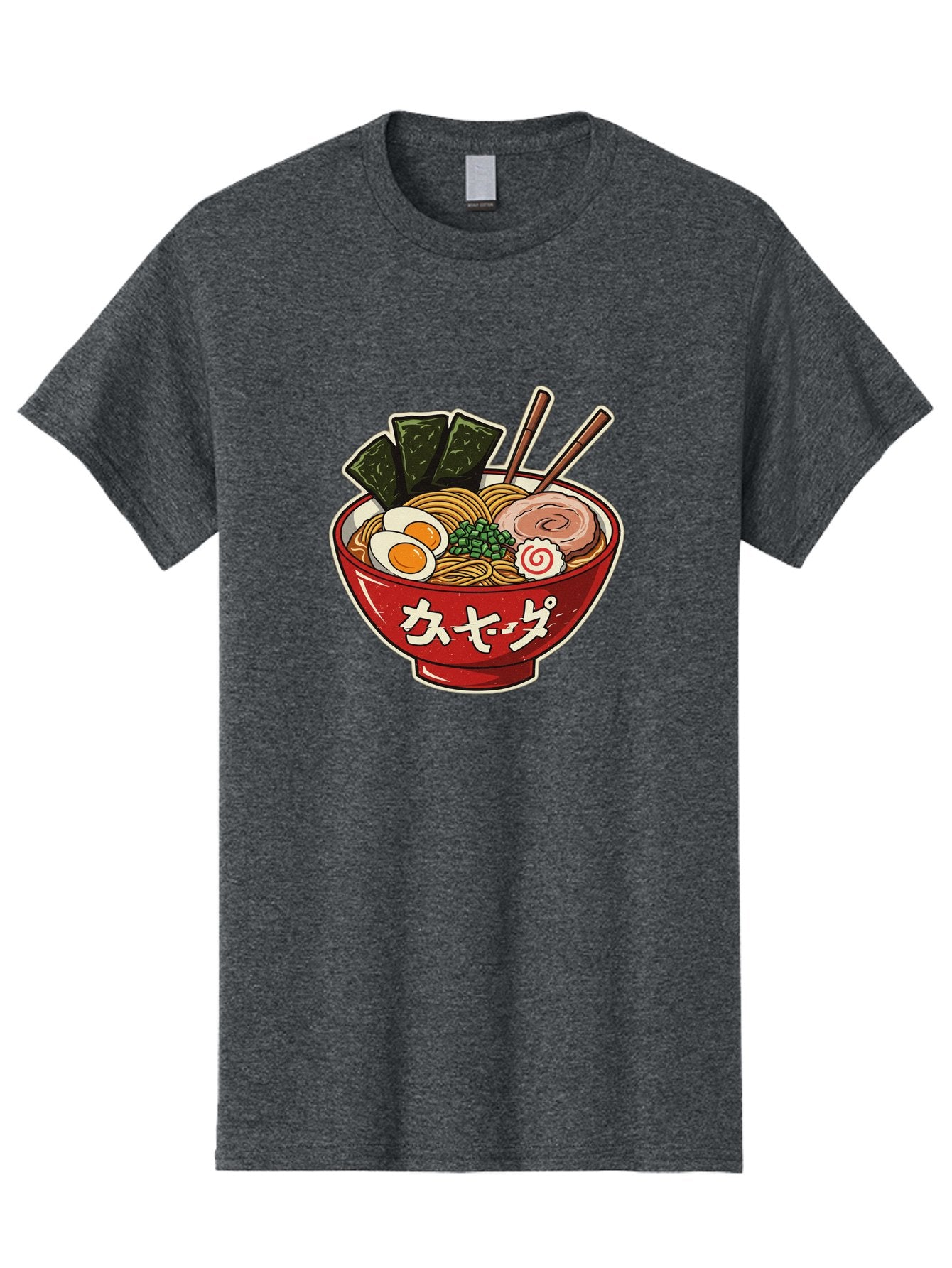 Ramen-4 Men'S Graphic Tee, 100% Cotton, Comfortable Casual Summer Wear, Machine Washable, Japanese Ramen, Noodle Soup, Boiled Egg, Green Peas, Seaweed, Sliced Pork, Chopsticks, Japanese Cuisine, Red Bowl, Katakana Script Bae701 12