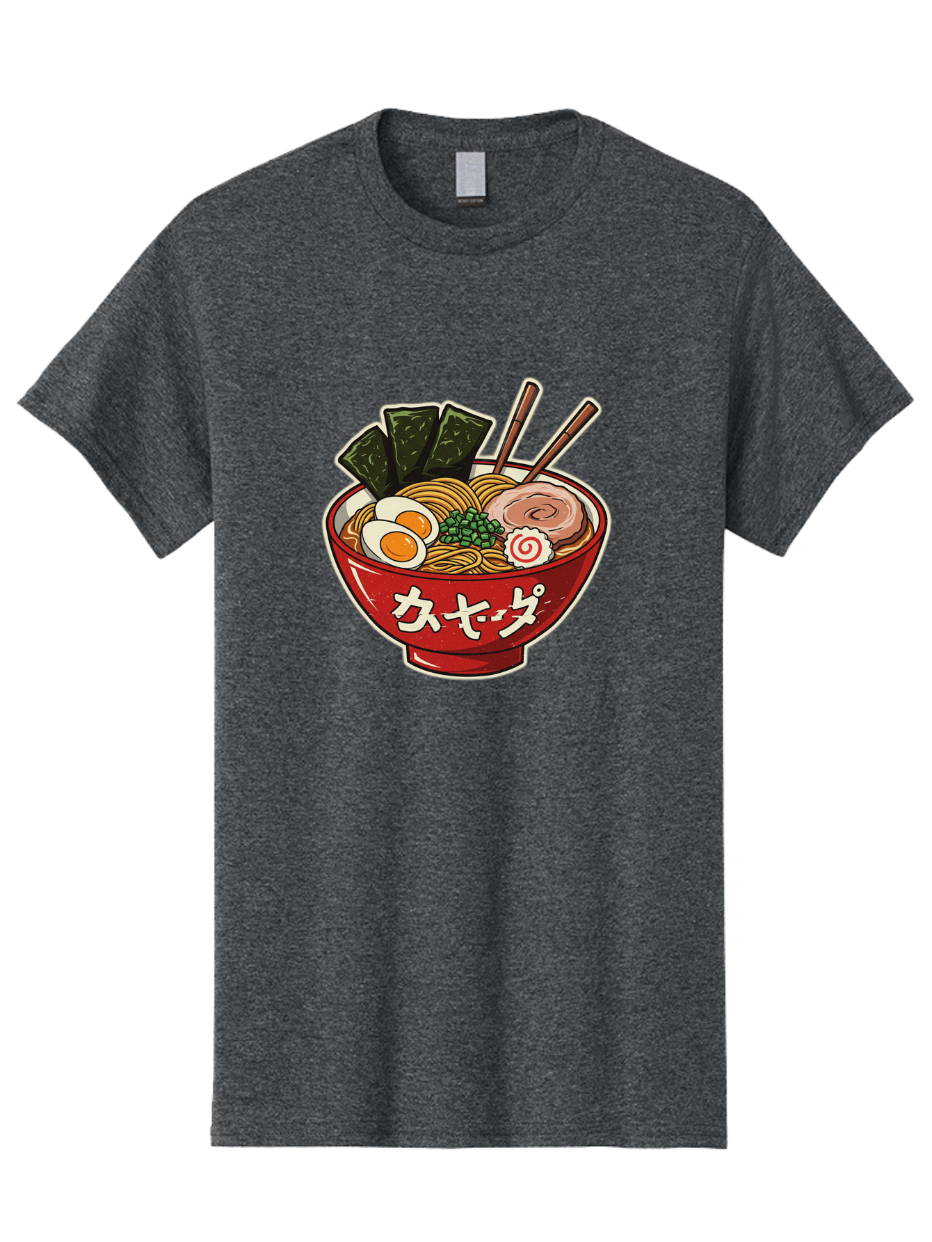 Ramen-4 Men'S Graphic Tee, 100% Cotton, Comfortable Casual Summer Wear, Machine Washable, Japanese Ramen, Noodle Soup, Boiled Egg, Green Peas, Seaweed, Sliced Pork, Chopsticks, Japanese Cuisine, Red Bowl, Katakana Script Bae701 3