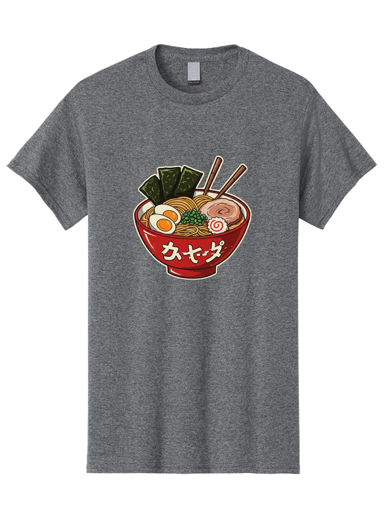Ramen-4 Men'S Graphic Tee, 100% Cotton, Comfortable Casual Summer Wear, Machine Washable, Japanese Ramen, Noodle Soup, Boiled Egg, Green Peas, Seaweed, Sliced Pork, Chopsticks, Japanese Cuisine, Red Bowl, Katakana Script Bae701 6