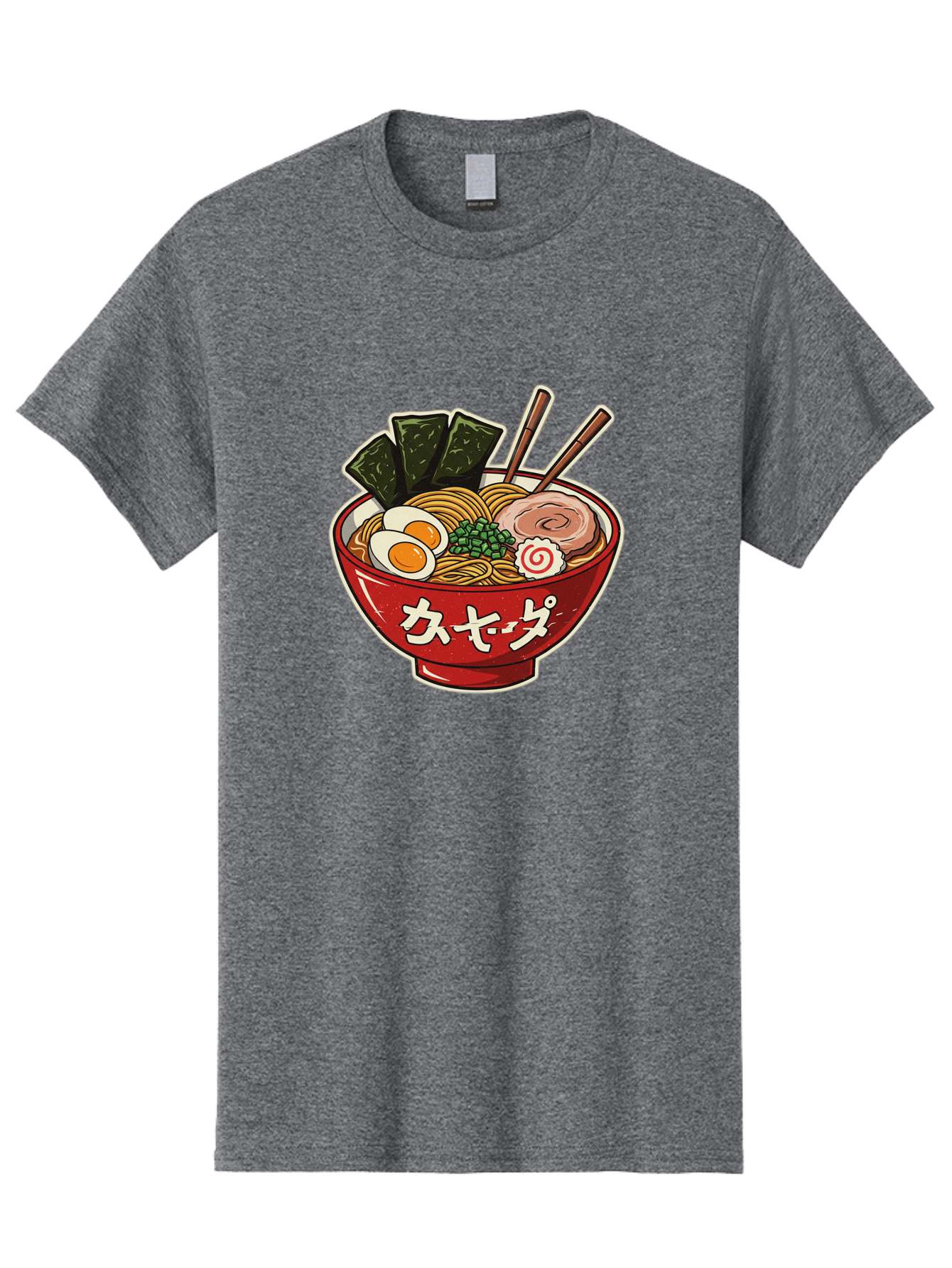 Ramen-4 Men'S Graphic Tee, 100% Cotton, Comfortable Casual Summer Wear, Machine Washable, Japanese Ramen, Noodle Soup, Boiled Egg, Green Peas, Seaweed, Sliced Pork, Chopsticks, Japanese Cuisine, Red Bowl, Katakana Script Bae701 7