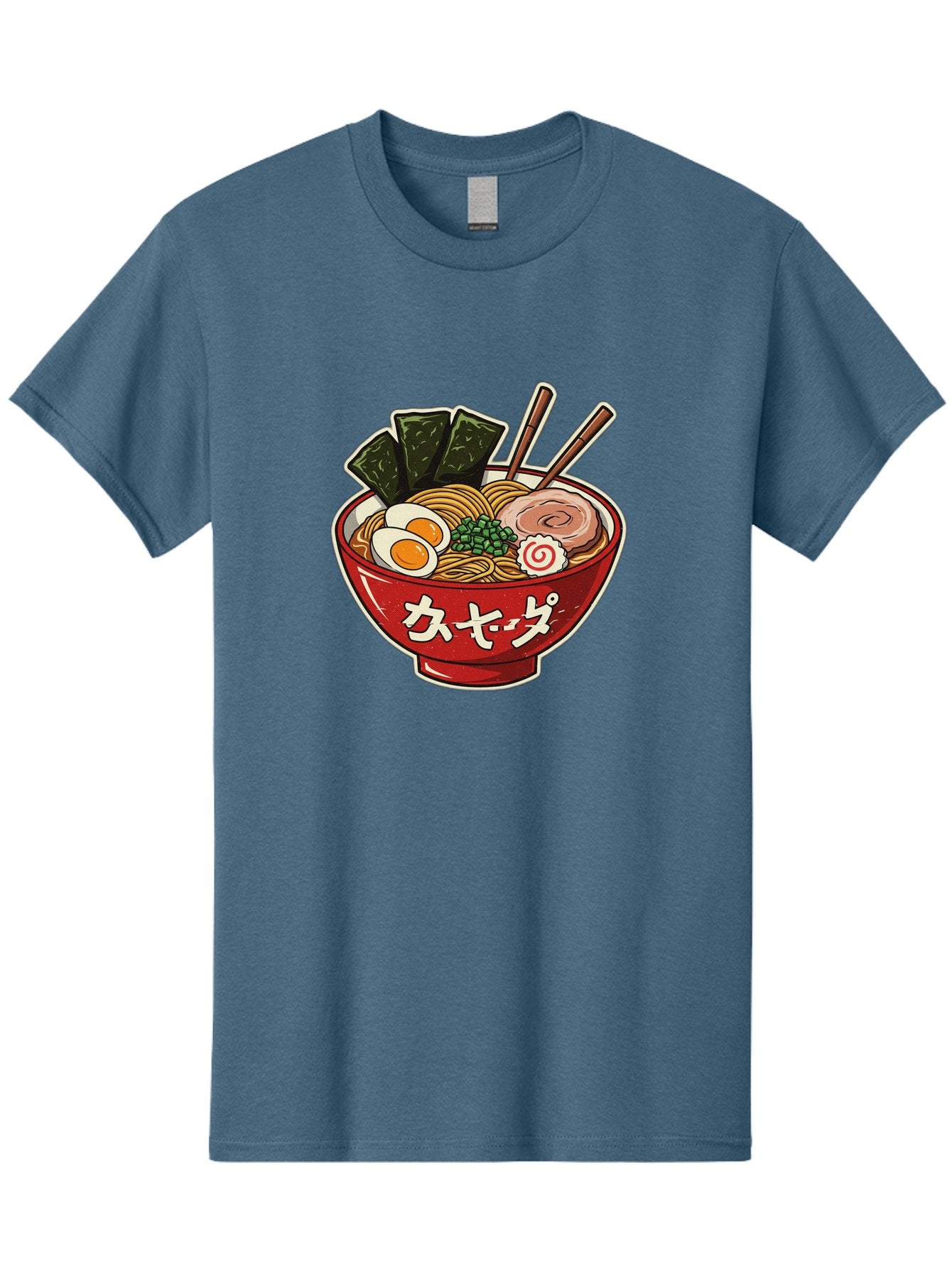 Ramen-4 Men'S Graphic Tee, 100% Cotton, Comfortable Casual Summer Wear, Machine Washable, Japanese Ramen, Noodle Soup, Boiled Egg, Green Peas, Seaweed, Sliced Pork, Chopsticks, Japanese Cuisine, Red Bowl, Katakana Script Bae701