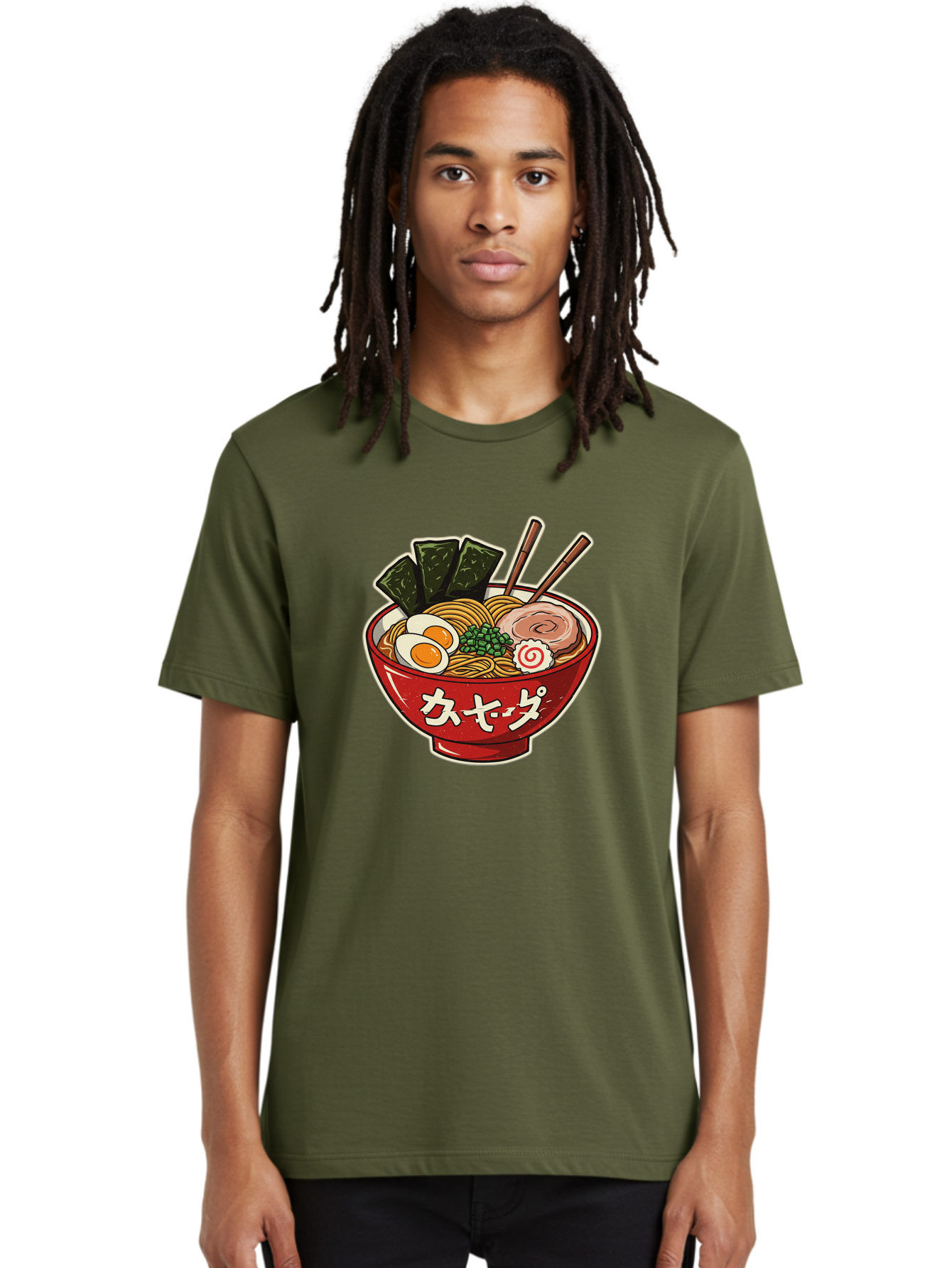 Ramen-4 Men'S Graphic Tee, 100% Cotton, Comfortable Casual Summer Wear, Machine Washable, Japanese Ramen, Noodle Soup, Boiled Egg, Green Peas, Seaweed, Sliced Pork, Chopsticks, Japanese Cuisine, Red Bowl, Katakana Script Bae701 19