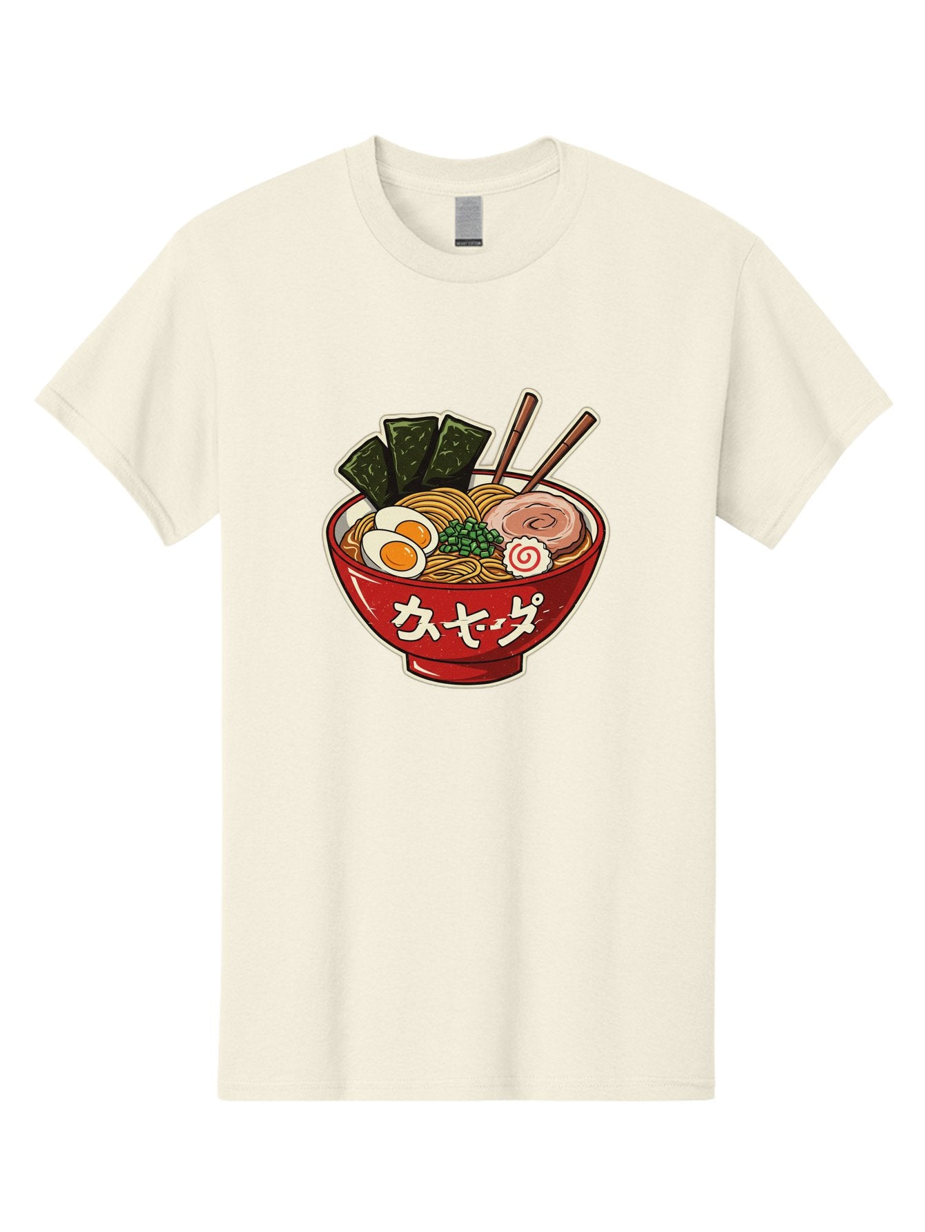 Ramen-4 Men'S Graphic Tee, 100% Cotton, Comfortable Casual Summer Wear, Machine Washable, Japanese Ramen, Noodle Soup, Boiled Egg, Green Peas, Seaweed, Sliced Pork, Chopsticks, Japanese Cuisine, Red Bowl, Katakana Script Bae701 4