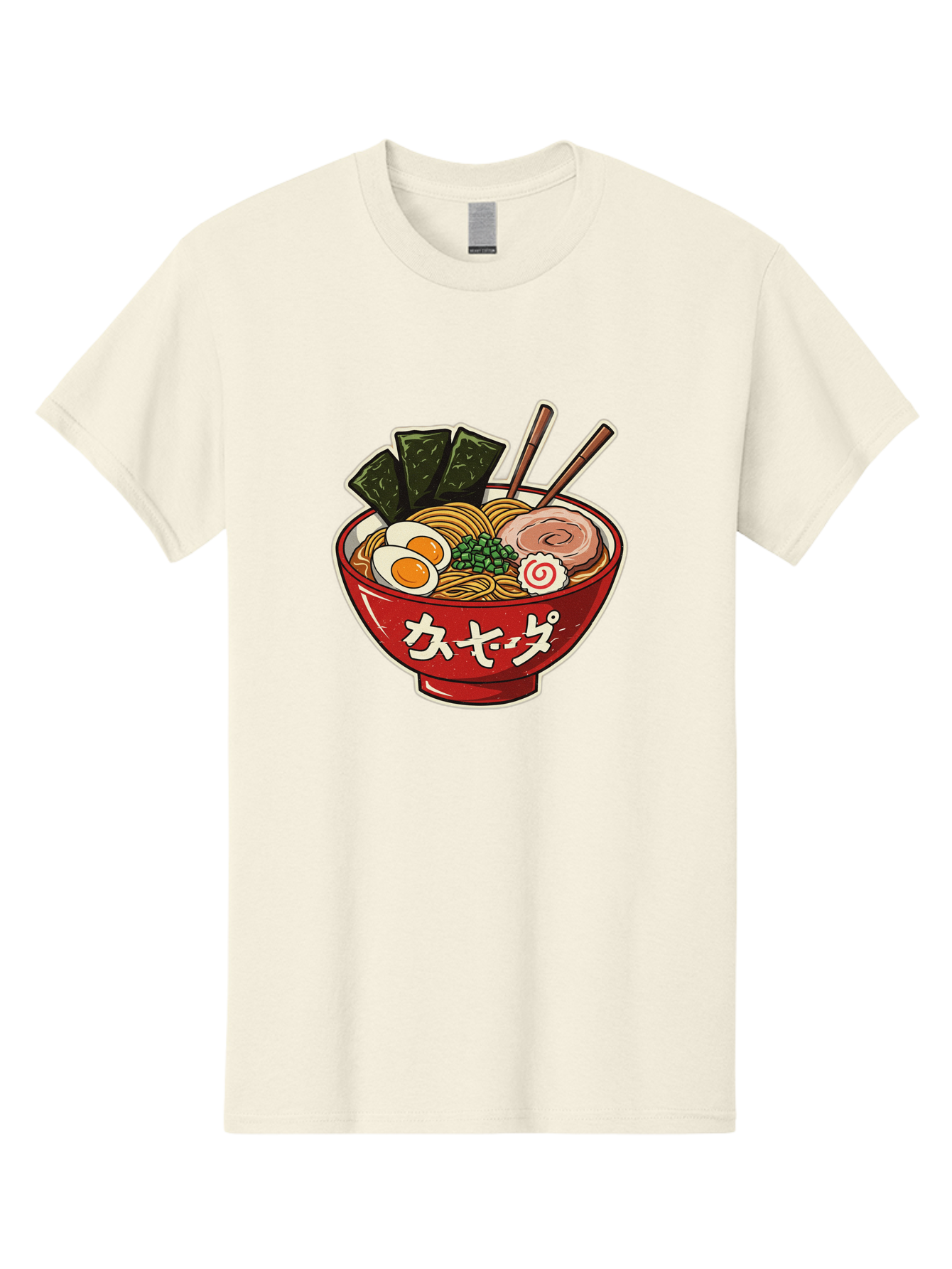 Ramen-4 Men'S Graphic Tee, 100% Cotton, Comfortable Casual Summer Wear, Machine Washable, Japanese Ramen, Noodle Soup, Boiled Egg, Green Peas, Seaweed, Sliced Pork, Chopsticks, Japanese Cuisine, Red Bowl, Katakana Script Bae701 12