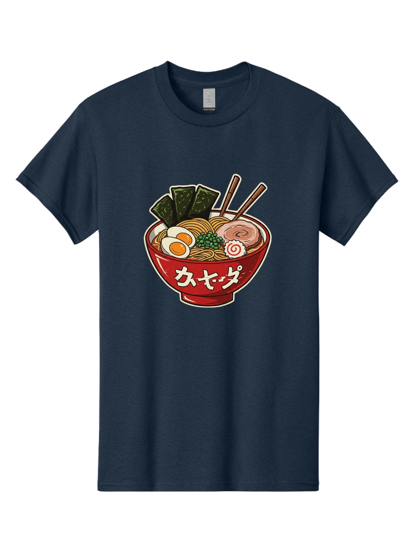 Ramen-4 Men'S Graphic Tee, 100% Cotton, Comfortable Casual Summer Wear, Machine Washable, Japanese Ramen, Noodle Soup, Boiled Egg, Green Peas, Seaweed, Sliced Pork, Chopsticks, Japanese Cuisine, Red Bowl, Katakana Script Bae701 9