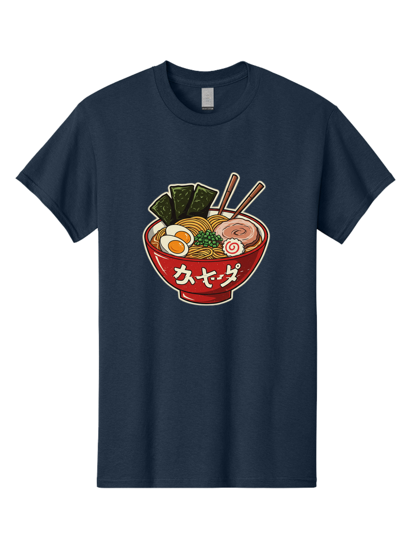 Ramen-4 Men'S Graphic Tee, 100% Cotton, Comfortable Casual Summer Wear, Machine Washable, Japanese Ramen, Noodle Soup, Boiled Egg, Green Peas, Seaweed, Sliced Pork, Chopsticks, Japanese Cuisine, Red Bowl, Katakana Script Bae701 5
