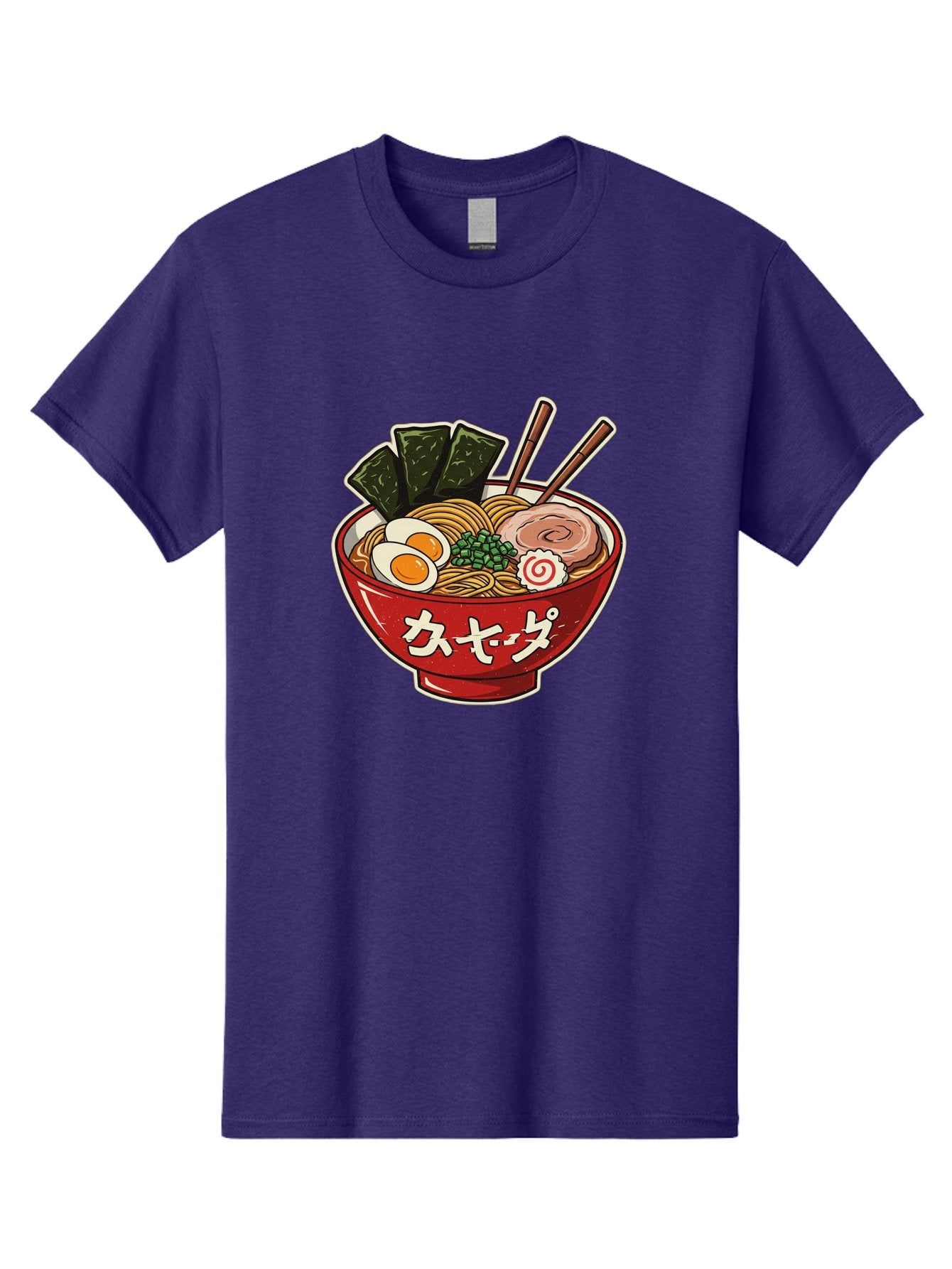 Ramen-4 Men'S Graphic Tee, 100% Cotton, Comfortable Casual Summer Wear, Machine Washable, Japanese Ramen, Noodle Soup, Boiled Egg, Green Peas, Seaweed, Sliced Pork, Chopsticks, Japanese Cuisine, Red Bowl, Katakana Script Bae701 5