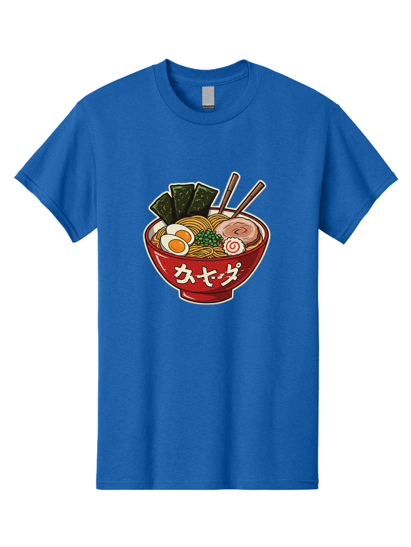 Ramen-4 Men'S Graphic Tee, 100% Cotton, Comfortable Casual Summer Wear, Machine Washable, Japanese Ramen, Noodle Soup, Boiled Egg, Green Peas, Seaweed, Sliced Pork, Chopsticks, Japanese Cuisine, Red Bowl, Katakana Script Bae701 11