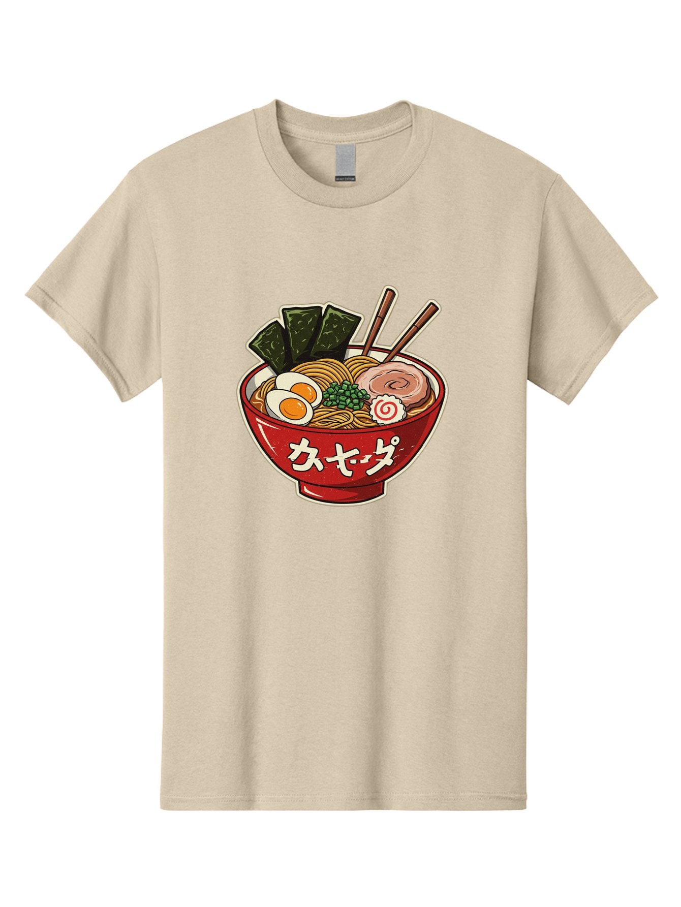 Ramen-4 Men'S Graphic Tee, 100% Cotton, Comfortable Casual Summer Wear, Machine Washable, Japanese Ramen, Noodle Soup, Boiled Egg, Green Peas, Seaweed, Sliced Pork, Chopsticks, Japanese Cuisine, Red Bowl, Katakana Script Bae701 13