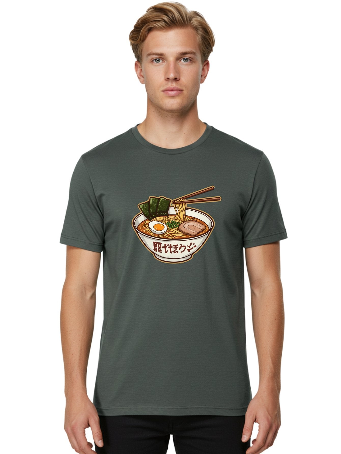 Ramen-5 Men'S Graphic Tee, 100% Cotton, Comfortable Casual Summer Wear, Machine Washable, Japanese Ramen, Savory Noodle Soup, Pork Slice, Soft-Boiled Egg, Green Onions, Seaweed, Chopsticks, Asian Cuisine, Comfort Food, Delicious Meal Bae702 29