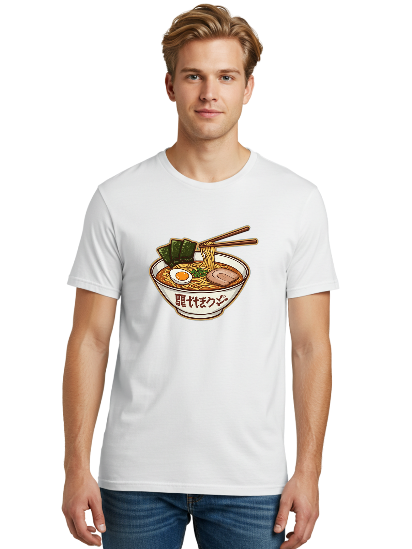 Ramen-5 Men'S Graphic Tee, 100% Cotton, Comfortable Casual Summer Wear, Machine Washable, Japanese Ramen, Savory Noodle Soup, Pork Slice, Soft-Boiled Egg, Green Onions, Seaweed, Chopsticks, Asian Cuisine, Comfort Food, Delicious Meal Bae702 24