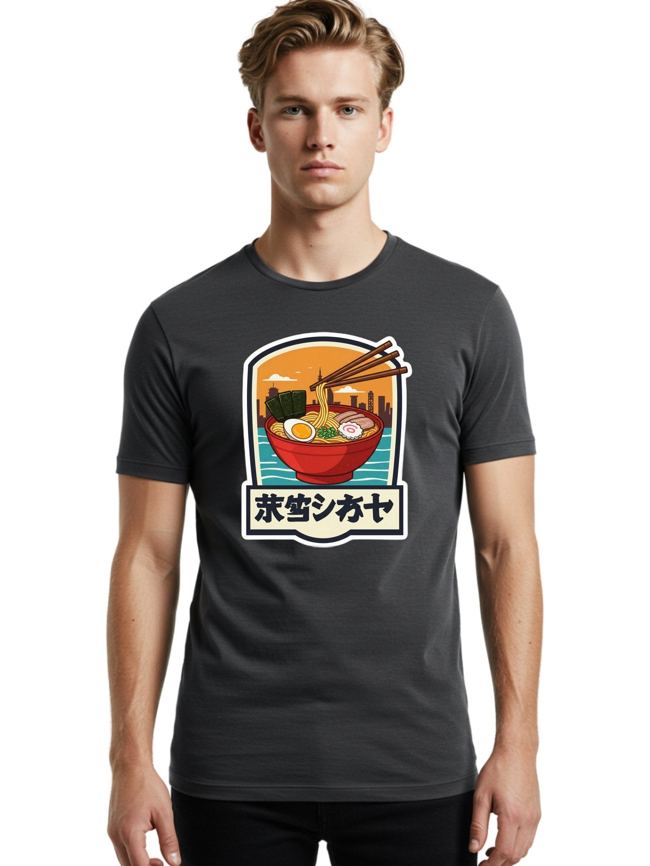 Ramen-7 Men'S Graphic Tee, 100% Cotton, Comfortable Casual Summer Wear, Machine Washable, Steaming Bowl Of Ramen, Japanese Noodles, Savory Broth, Egg, Pork Slices, Seaweed, Chopsticks, Cityscape, ?????? Bae704 21