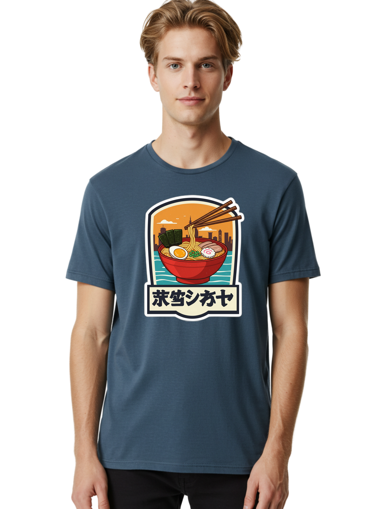 Ramen-7 Men'S Graphic Tee, 100% Cotton, Comfortable Casual Summer Wear, Machine Washable, Steaming Bowl Of Ramen, Japanese Noodles, Savory Broth, Egg, Pork Slices, Seaweed, Chopsticks, Cityscape, ?????? Bae704 28