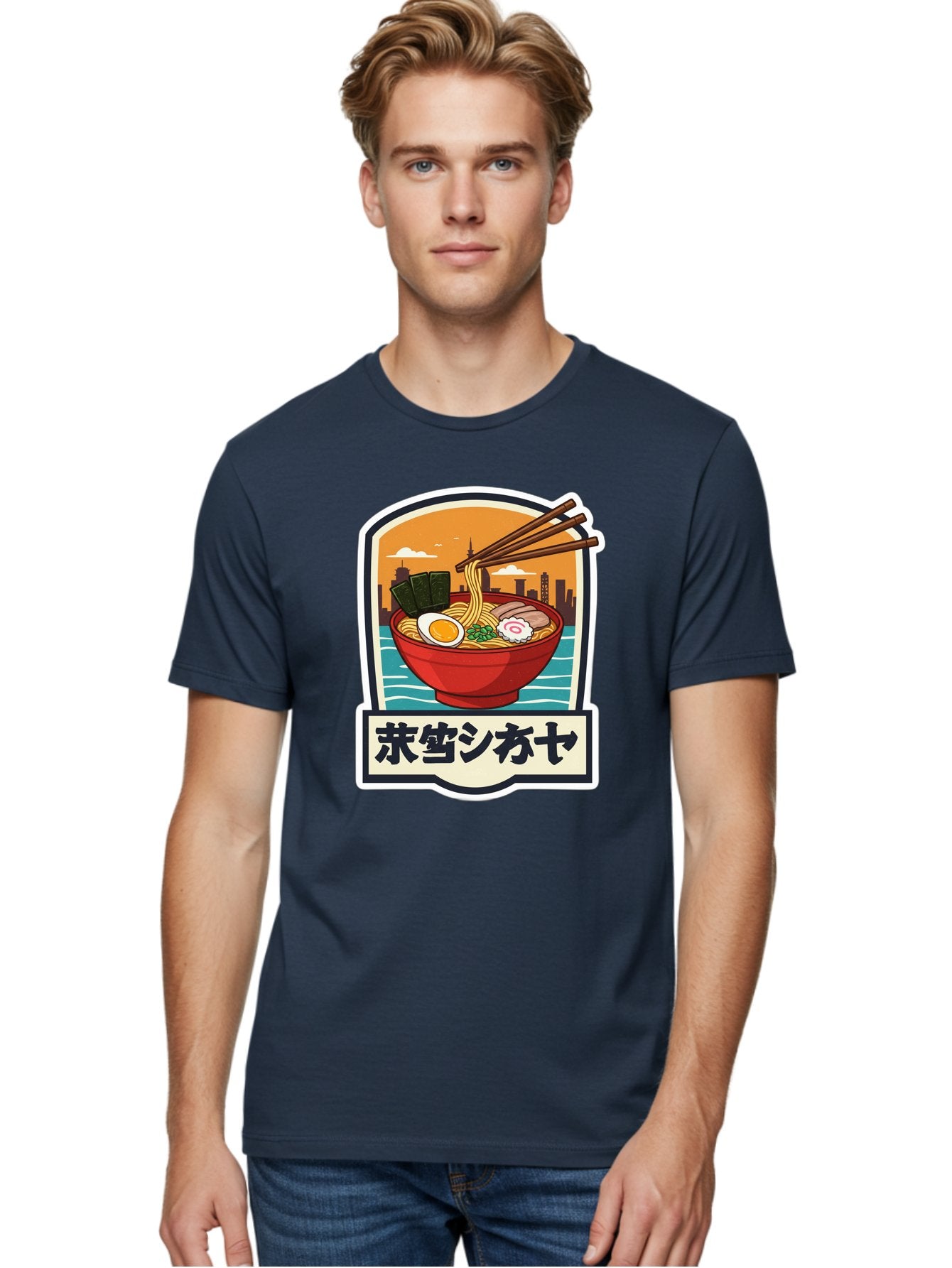 Ramen-7 Men'S Graphic Tee, 100% Cotton, Comfortable Casual Summer Wear, Machine Washable, Steaming Bowl Of Ramen, Japanese Noodles, Savory Broth, Egg, Pork Slices, Seaweed, Chopsticks, Cityscape, ?????? Bae704 26