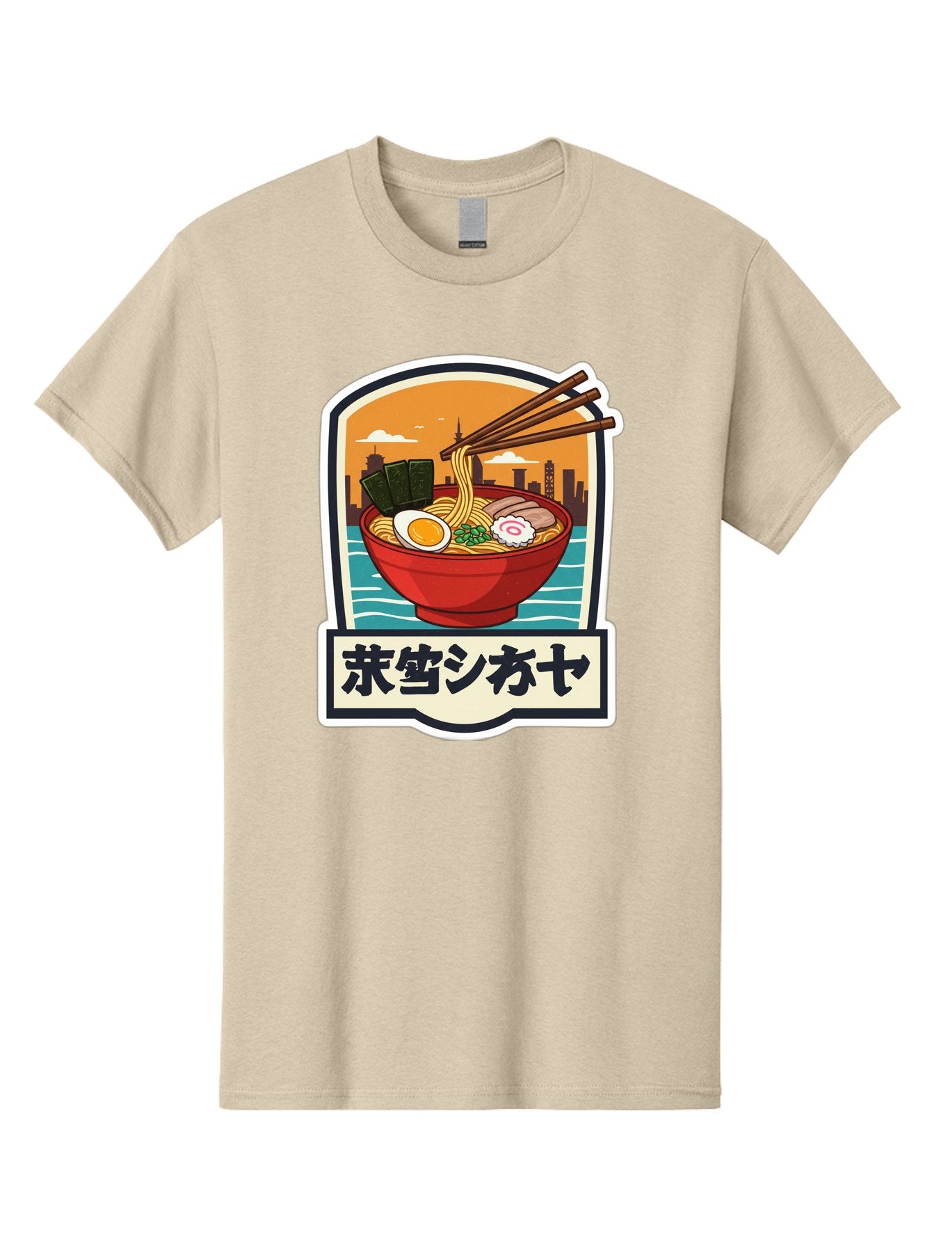 Ramen-7 Men'S Graphic Tee, 100% Cotton, Comfortable Casual Summer Wear, Machine Washable, Steaming Bowl Of Ramen, Japanese Noodles, Savory Broth, Egg, Pork Slices, Seaweed, Chopsticks, Cityscape, ?????? Bae704