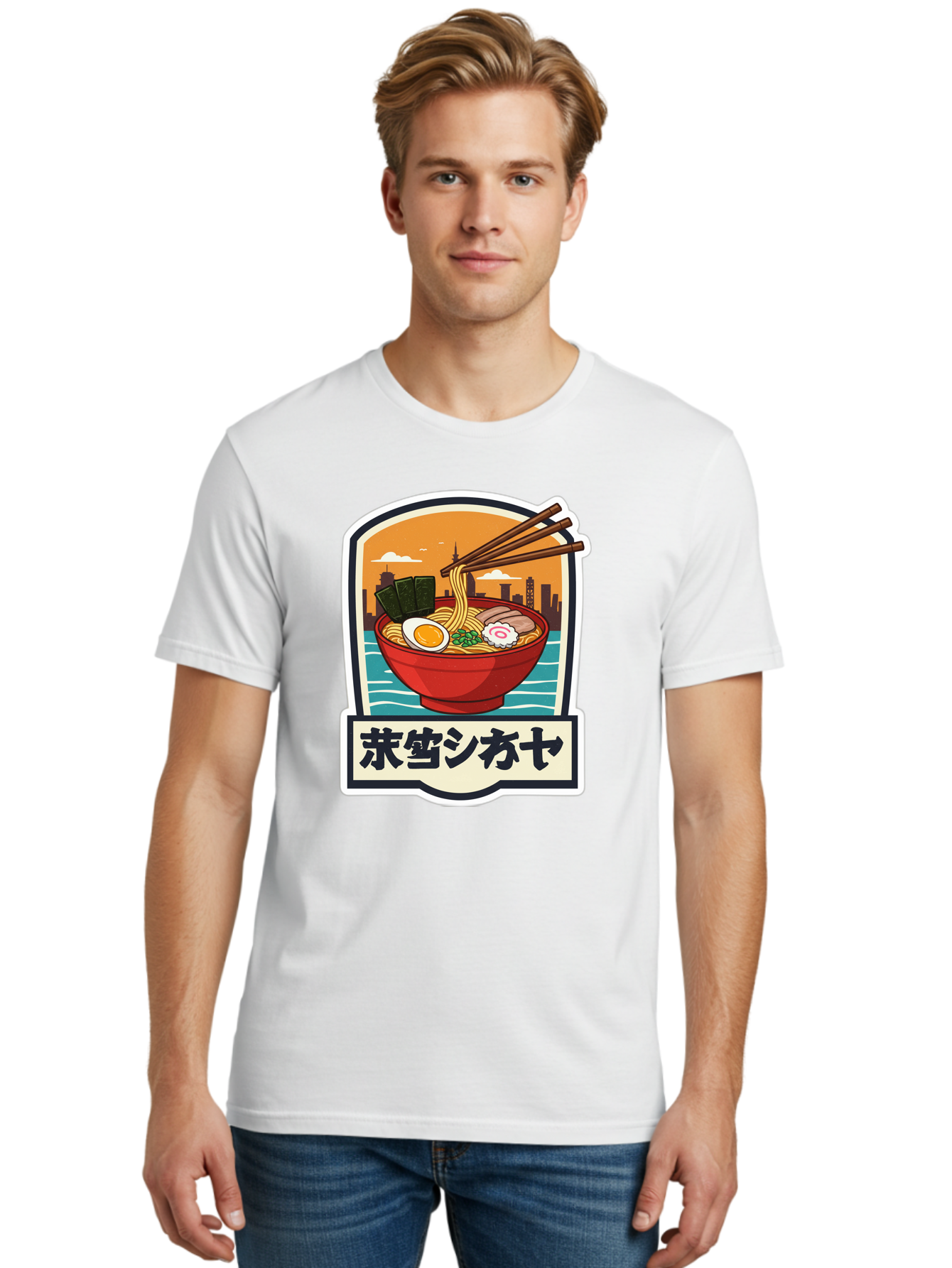 Ramen-7 Men'S Graphic Tee, 100% Cotton, Comfortable Casual Summer Wear, Machine Washable, Steaming Bowl Of Ramen, Japanese Noodles, Savory Broth, Egg, Pork Slices, Seaweed, Chopsticks, Cityscape, ?????? Bae704 27