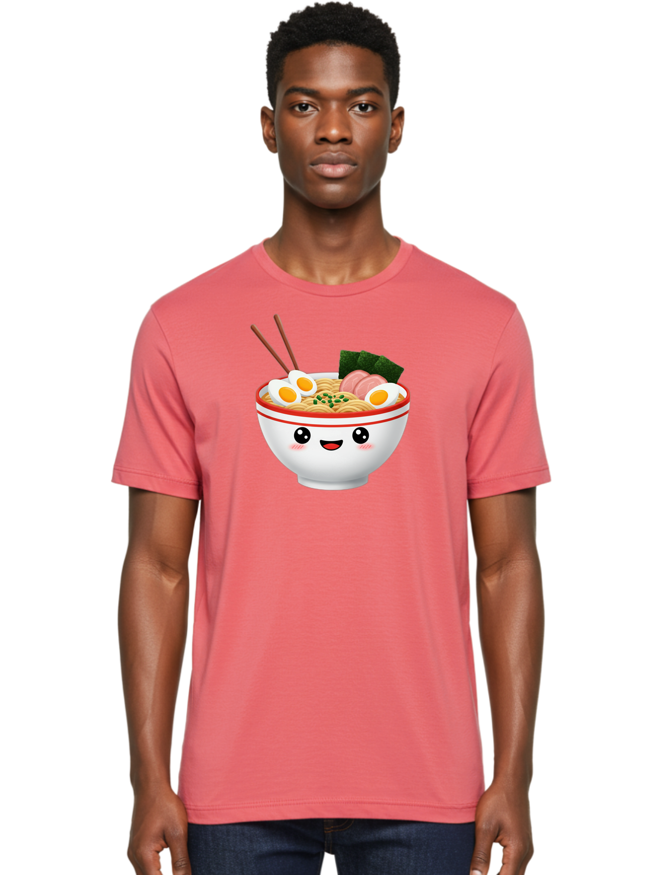 Ramen-Bowl-1 Men'S Graphic Tee, 100% Cotton, Comfortable Casual Summer Wear, Machine Washable, Cartoon Ramen Bowl, Steaming Hot Ramen, Boiled Egg, Sliced Ham, Seaweed, Chopsticks, Kawaii Food, Japanese Cuisine, Noodle Soup, Anime Style, Bae706 30