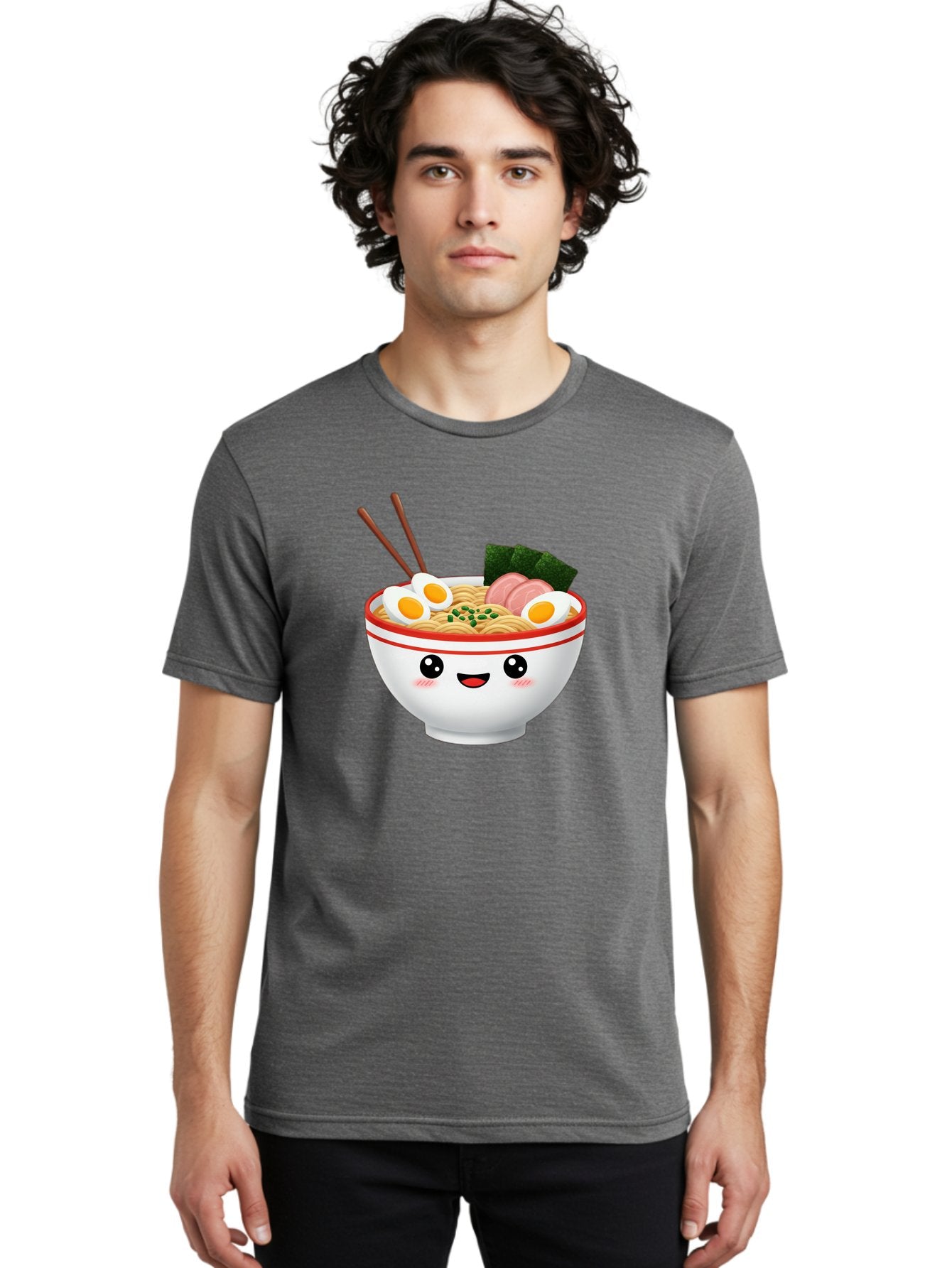 Ramen-Bowl-1 Men'S Graphic Tee, 100% Cotton, Comfortable Casual Summer Wear, Machine Washable, Cartoon Ramen Bowl, Steaming Hot Ramen, Boiled Egg, Sliced Ham, Seaweed, Chopsticks, Kawaii Food, Japanese Cuisine, Noodle Soup, Anime Style, Bae706 23