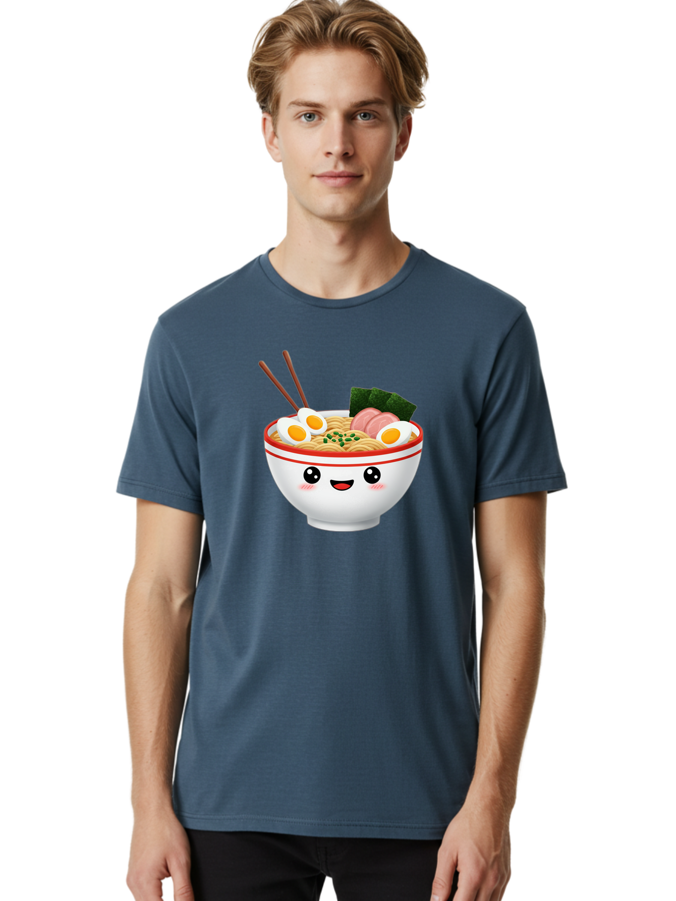 Ramen-Bowl-1 Men'S Graphic Tee, 100% Cotton, Comfortable Casual Summer Wear, Machine Washable, Cartoon Ramen Bowl, Steaming Hot Ramen, Boiled Egg, Sliced Ham, Seaweed, Chopsticks, Kawaii Food, Japanese Cuisine, Noodle Soup, Anime Style, Bae706 27