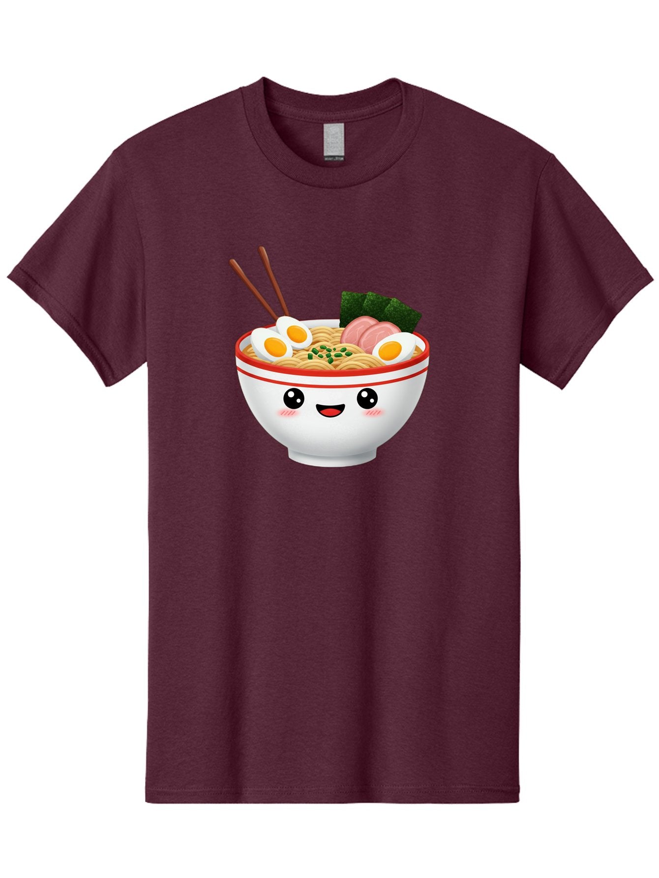 Ramen-Bowl-1 Men'S Graphic Tee, 100% Cotton, Comfortable Casual Summer Wear, Machine Washable, Cartoon Ramen Bowl, Steaming Hot Ramen, Boiled Egg, Sliced Ham, Seaweed, Chopsticks, Kawaii Food, Japanese Cuisine, Noodle Soup, Anime Style, Bae706
