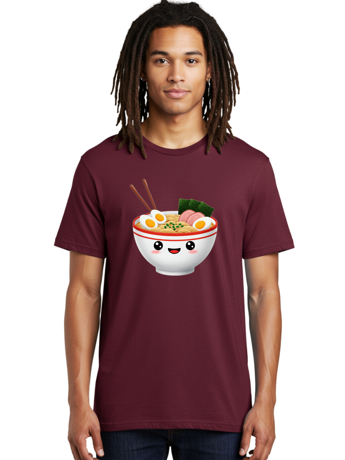 Ramen-Bowl-1 Men'S Graphic Tee, 100% Cotton, Comfortable Casual Summer Wear, Machine Washable, Cartoon Ramen Bowl, Steaming Hot Ramen, Boiled Egg, Sliced Ham, Seaweed, Chopsticks, Kawaii Food, Japanese Cuisine, Noodle Soup, Anime Style, Bae706 25