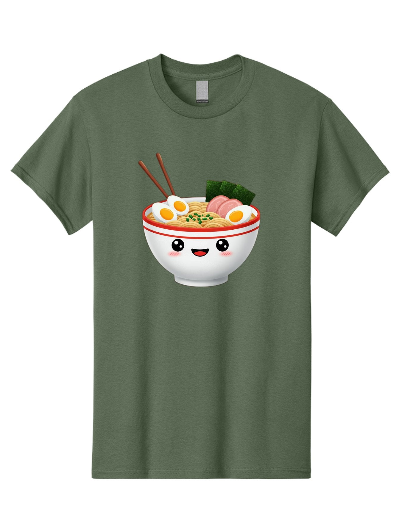 Ramen-Bowl-1 Men'S Graphic Tee, 100% Cotton, Comfortable Casual Summer Wear, Machine Washable, Cartoon Ramen Bowl, Steaming Hot Ramen, Boiled Egg, Sliced Ham, Seaweed, Chopsticks, Kawaii Food, Japanese Cuisine, Noodle Soup, Anime Style, Bae706 7