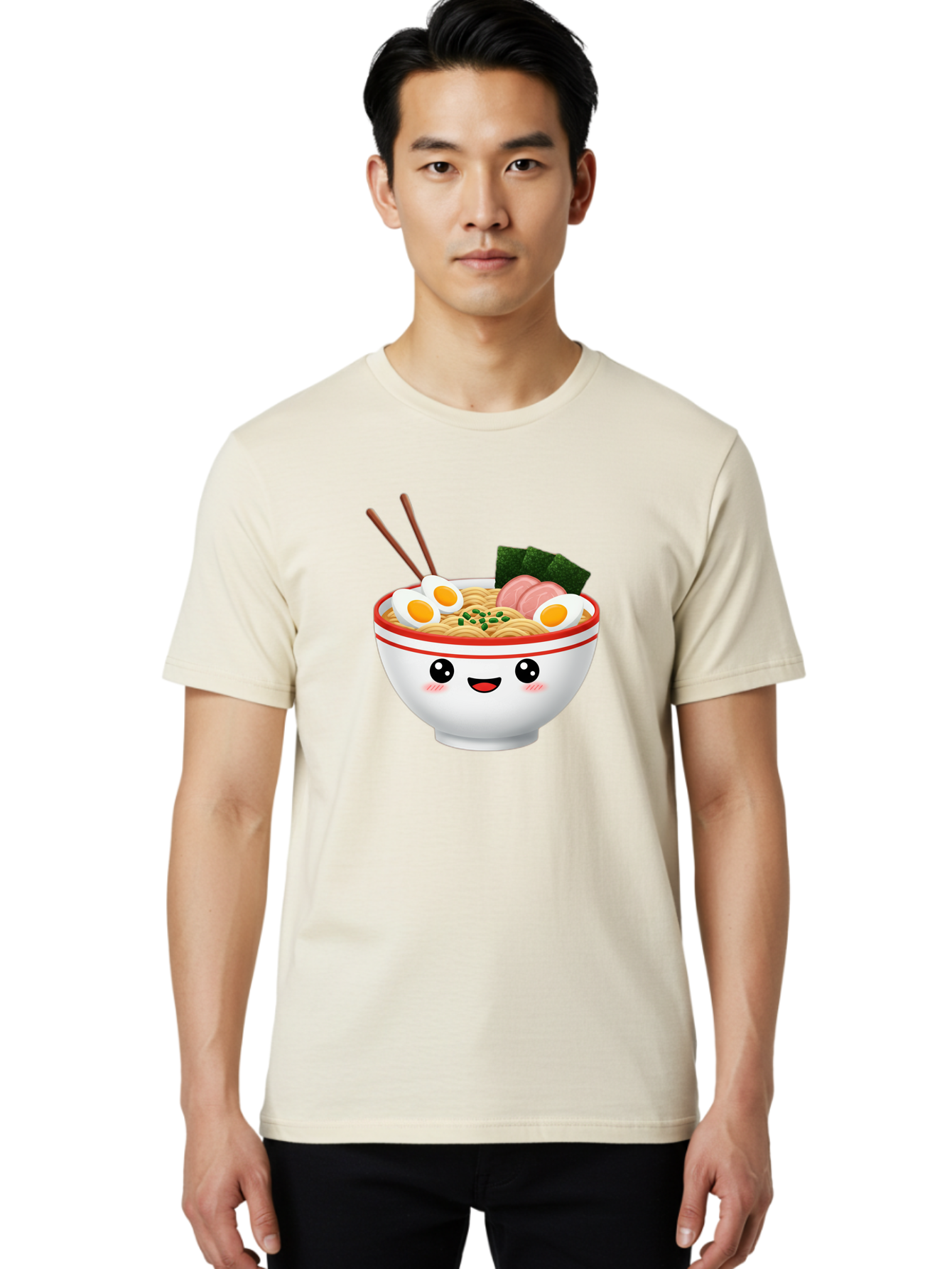 Ramen-Bowl-1 Men'S Graphic Tee, 100% Cotton, Comfortable Casual Summer Wear, Machine Washable, Cartoon Ramen Bowl, Steaming Hot Ramen, Boiled Egg, Sliced Ham, Seaweed, Chopsticks, Kawaii Food, Japanese Cuisine, Noodle Soup, Anime Style, Bae706 22