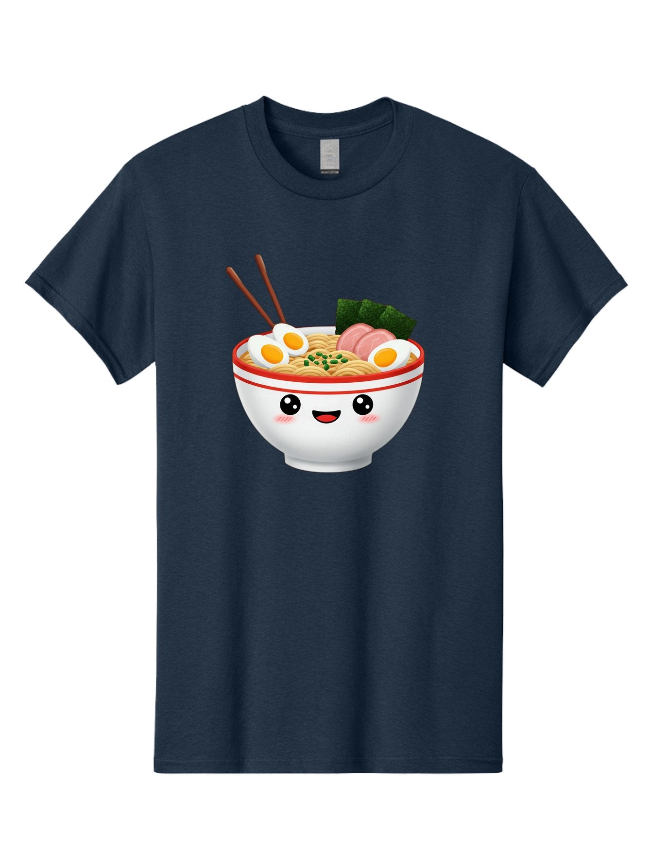 Ramen-Bowl-1 Men'S Graphic Tee, 100% Cotton, Comfortable Casual Summer Wear, Machine Washable, Cartoon Ramen Bowl, Steaming Hot Ramen, Boiled Egg, Sliced Ham, Seaweed, Chopsticks, Kawaii Food, Japanese Cuisine, Noodle Soup, Anime Style, Bae706