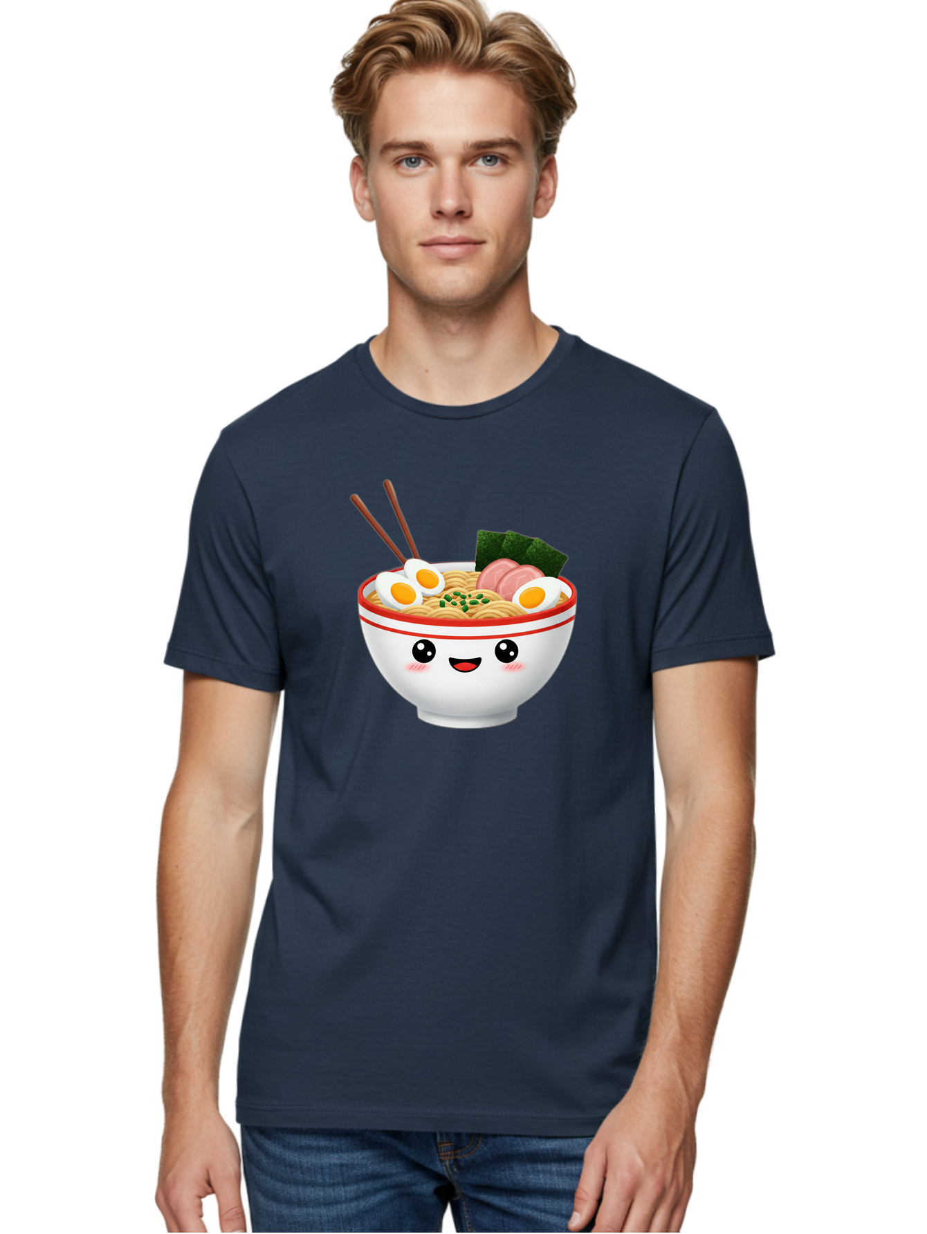 Ramen-Bowl-1 Men'S Graphic Tee, 100% Cotton, Comfortable Casual Summer Wear, Machine Washable, Cartoon Ramen Bowl, Steaming Hot Ramen, Boiled Egg, Sliced Ham, Seaweed, Chopsticks, Kawaii Food, Japanese Cuisine, Noodle Soup, Anime Style, Bae706 26