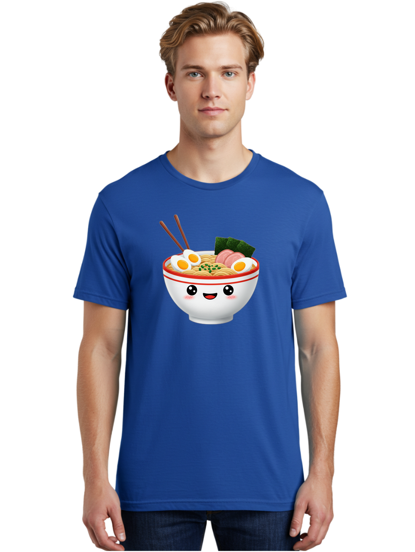 Ramen-Bowl-1 Men'S Graphic Tee, 100% Cotton, Comfortable Casual Summer Wear, Machine Washable, Cartoon Ramen Bowl, Steaming Hot Ramen, Boiled Egg, Sliced Ham, Seaweed, Chopsticks, Kawaii Food, Japanese Cuisine, Noodle Soup, Anime Style, Bae706 24